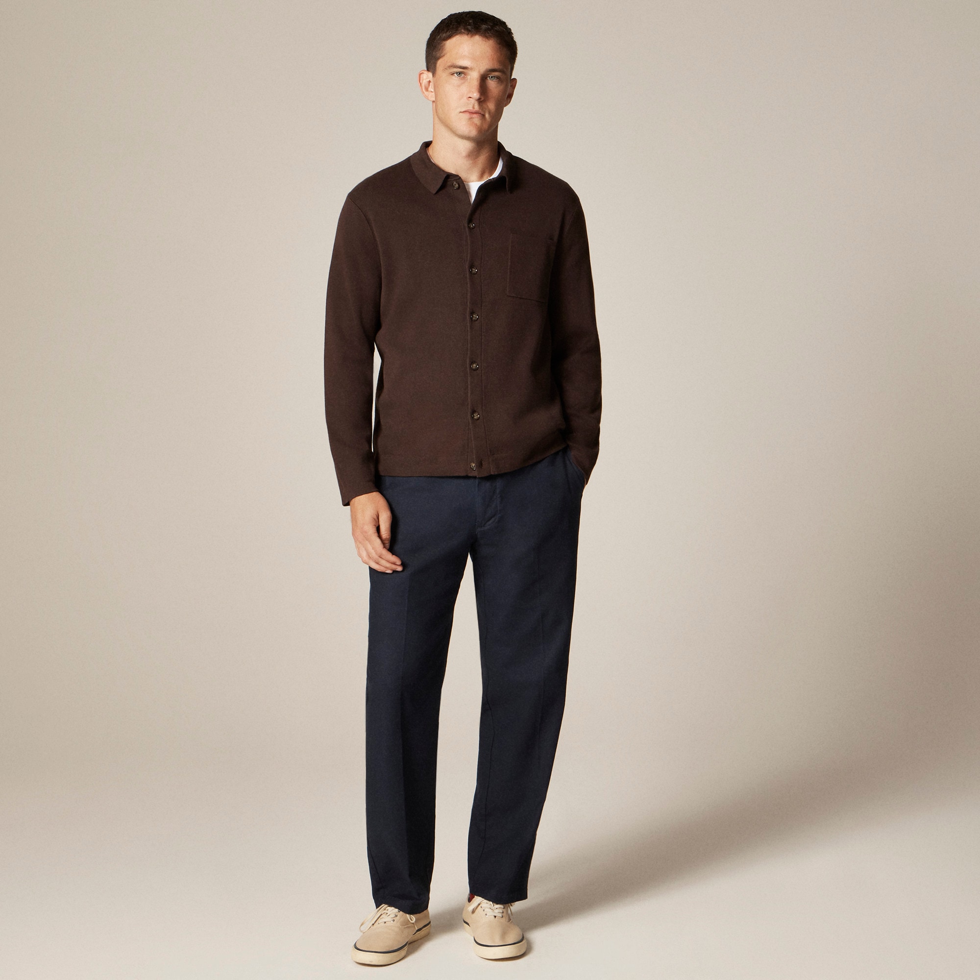 Milano-stitch polo cardigan sweater