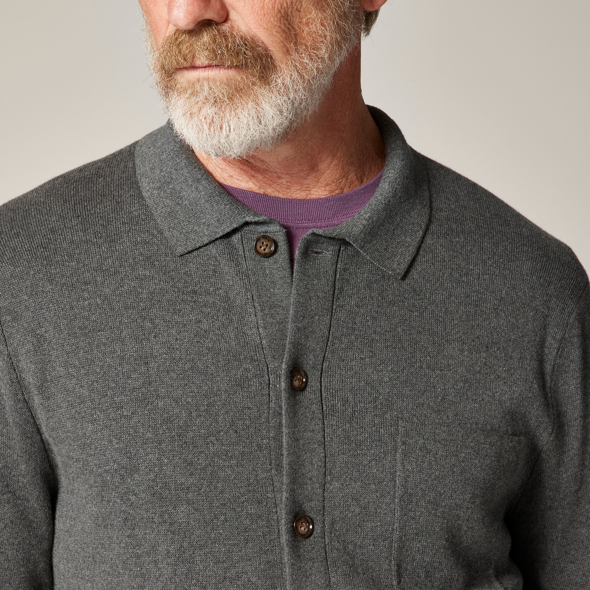 Milano-stitch polo cardigan sweater