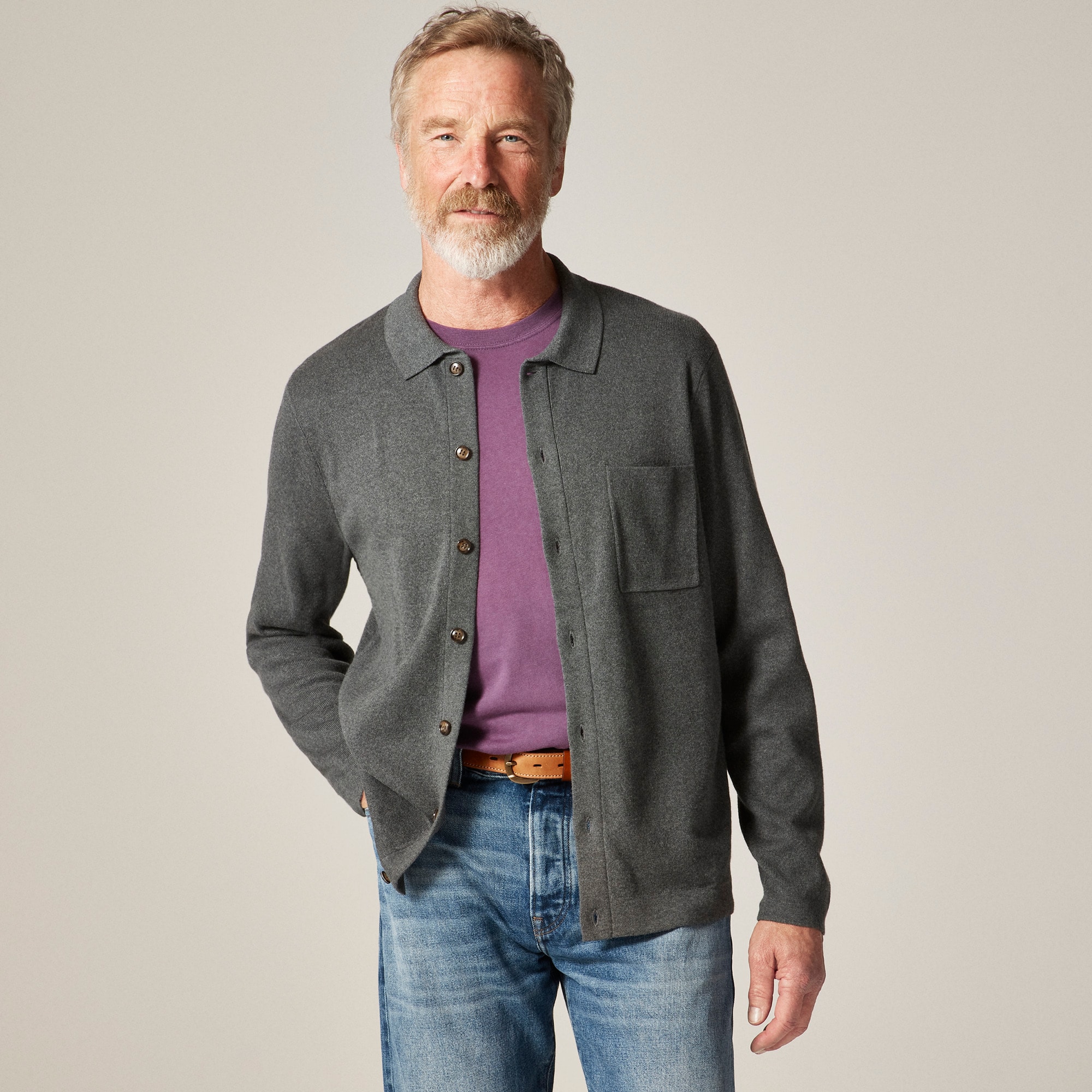 Milano-stitch polo cardigan sweater