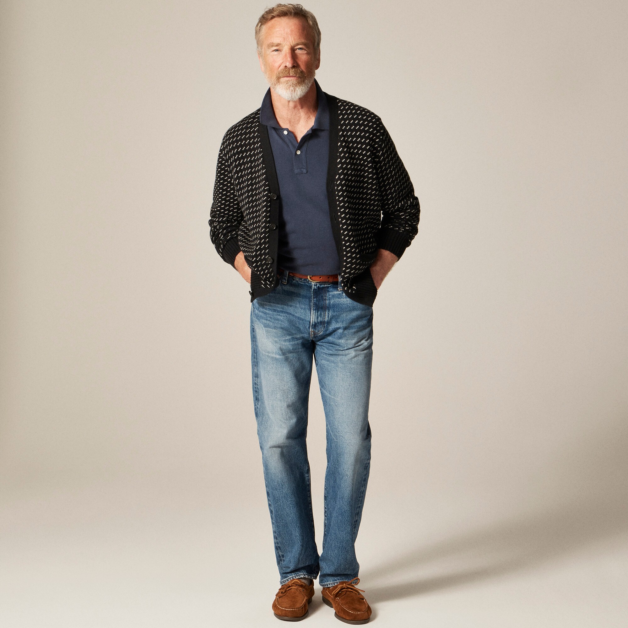 Heritage cotton V-neck cardigan in bird's eye
