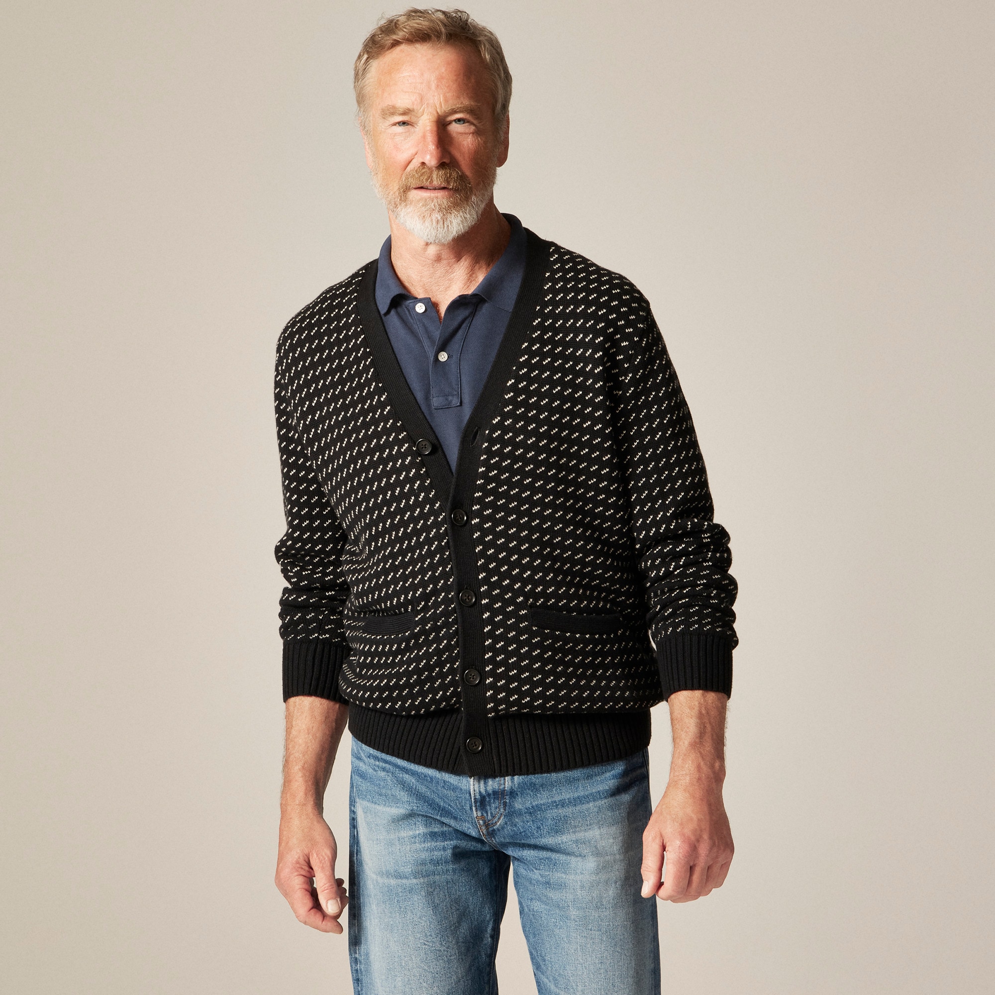  Heritage cotton V-neck cardigan in bird's eye