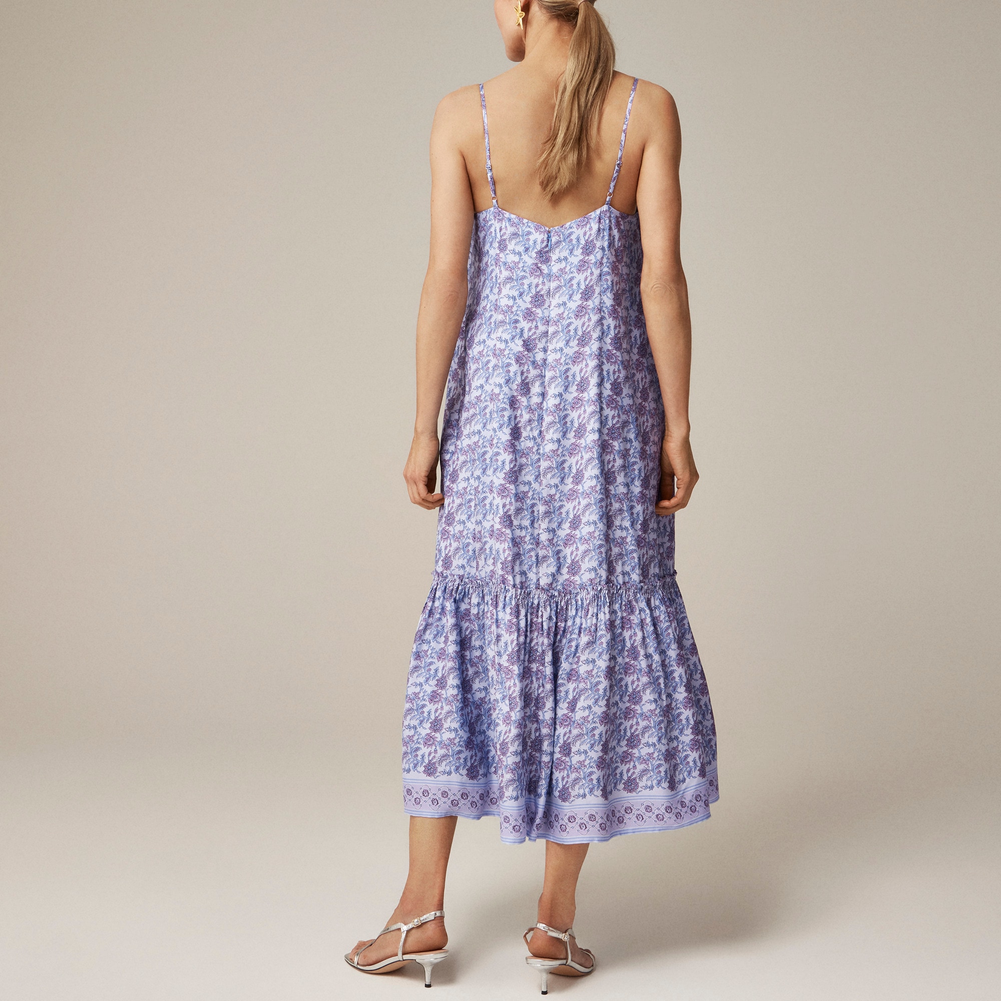 Tiered tie-waist dress in block print