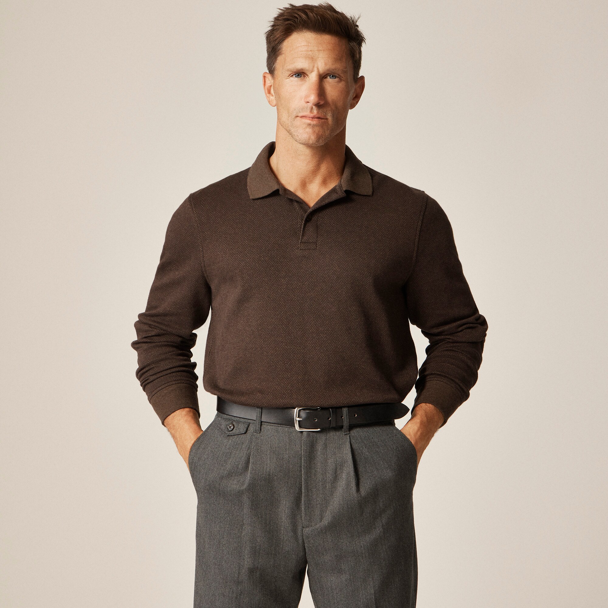 mens Long-sleeve polo shirt in double-knit jacquard