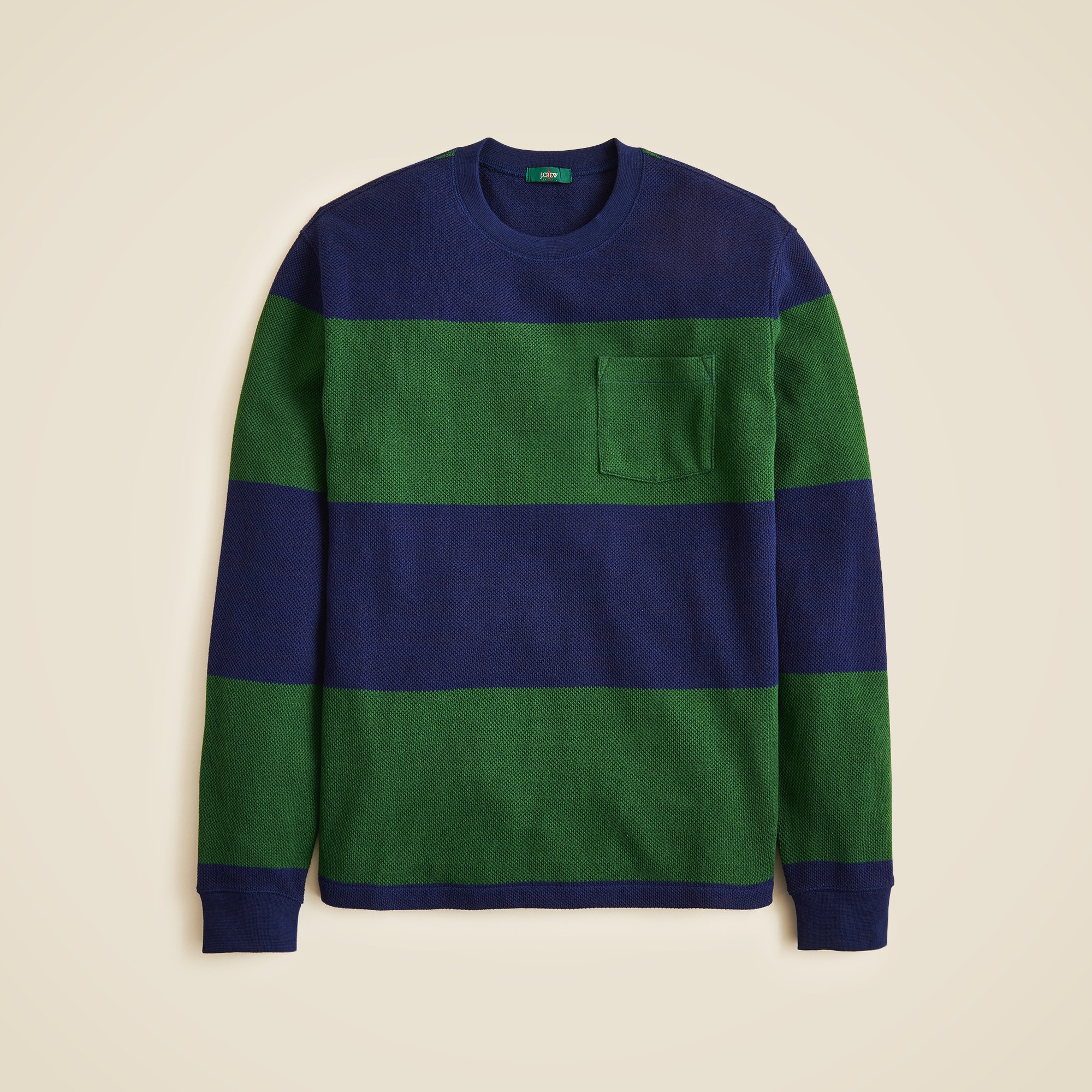 Long-sleeve macropiqué cotton T-shirt in stripe