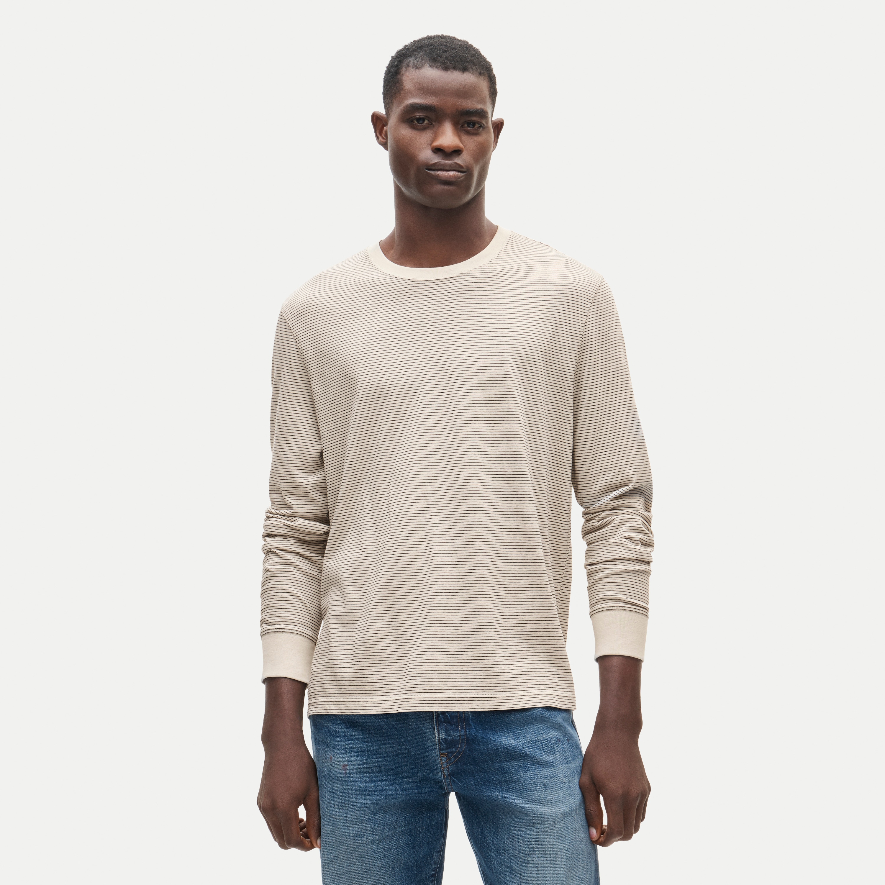 Vintage-wash cotton long-sleeve T-shirt in stripe