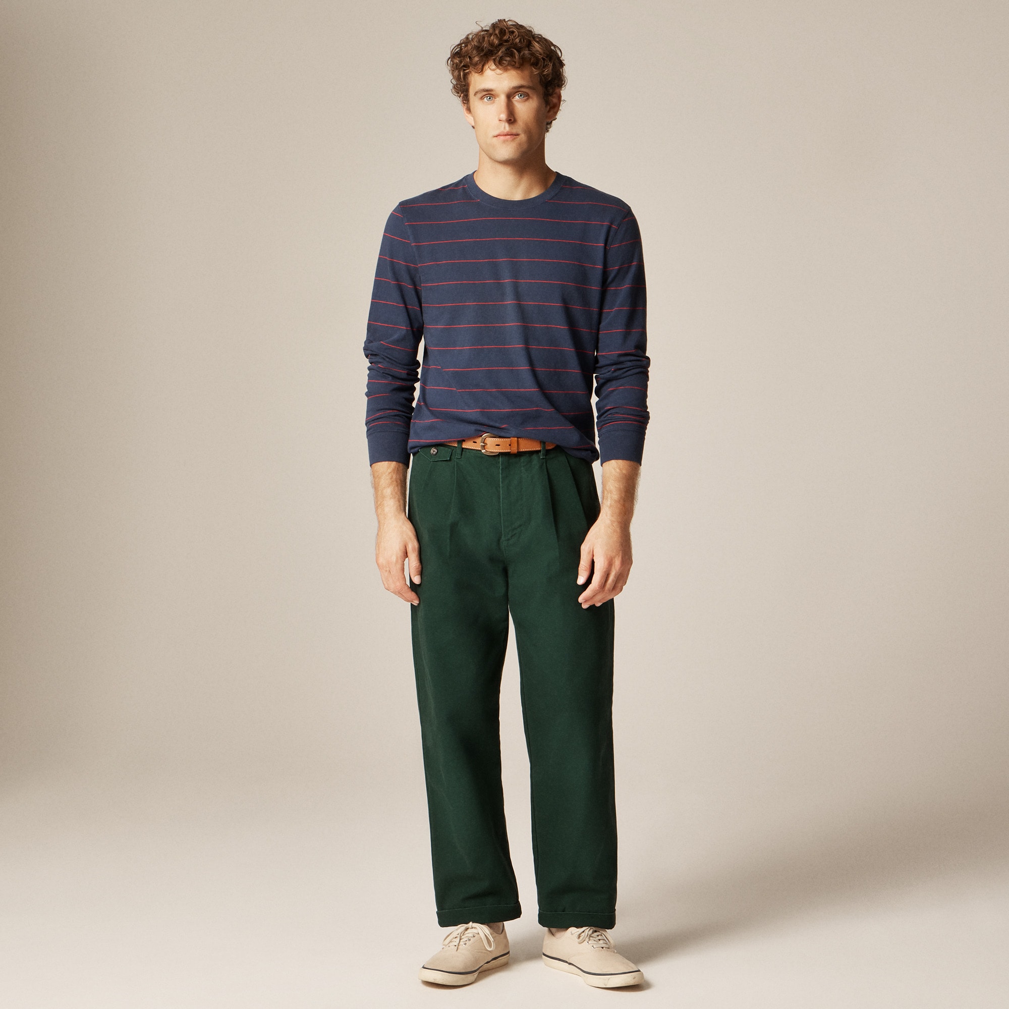 Vintage-wash cotton long-sleeve T-shirt in stripe