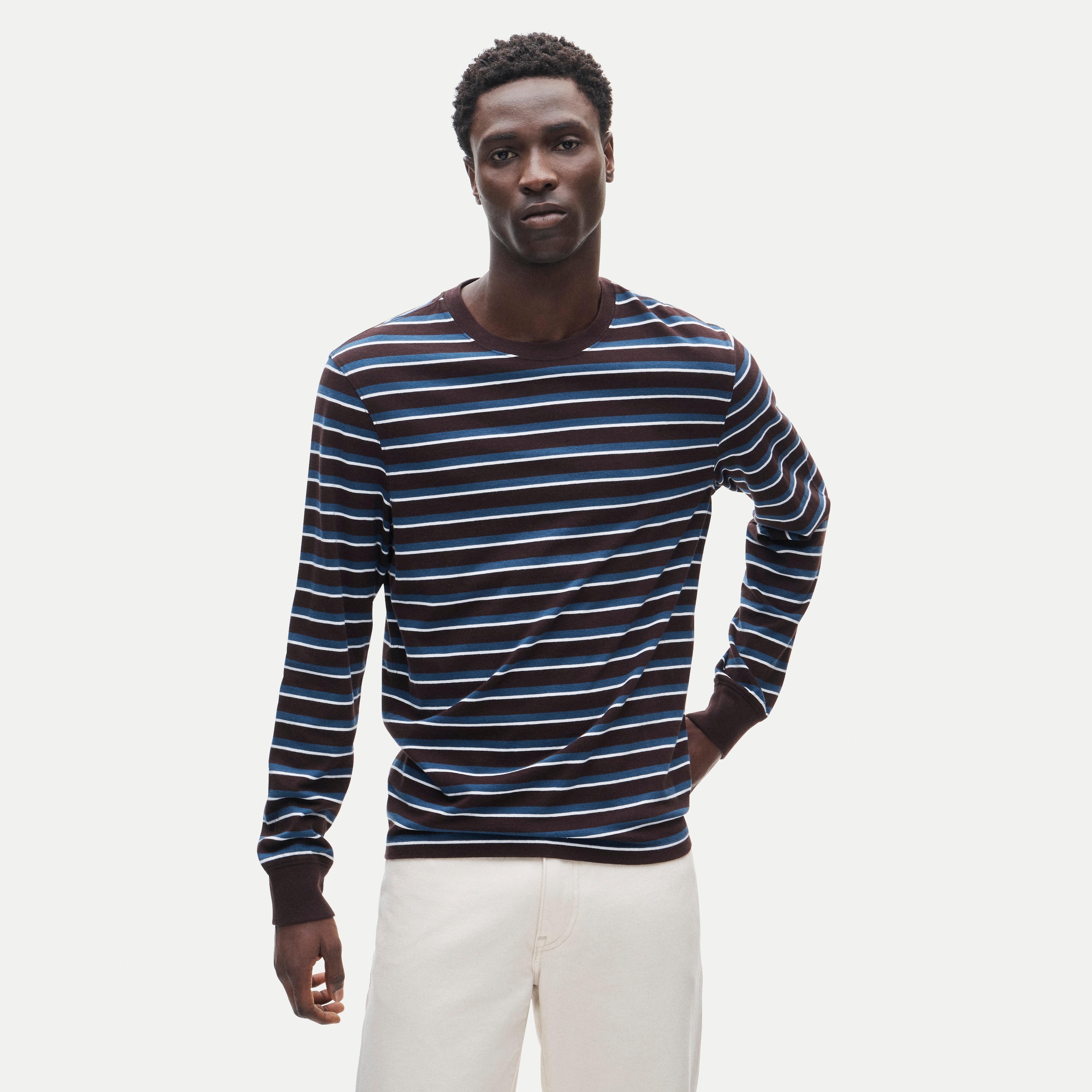 Vintage-wash cotton long-sleeve T-shirt in stripe