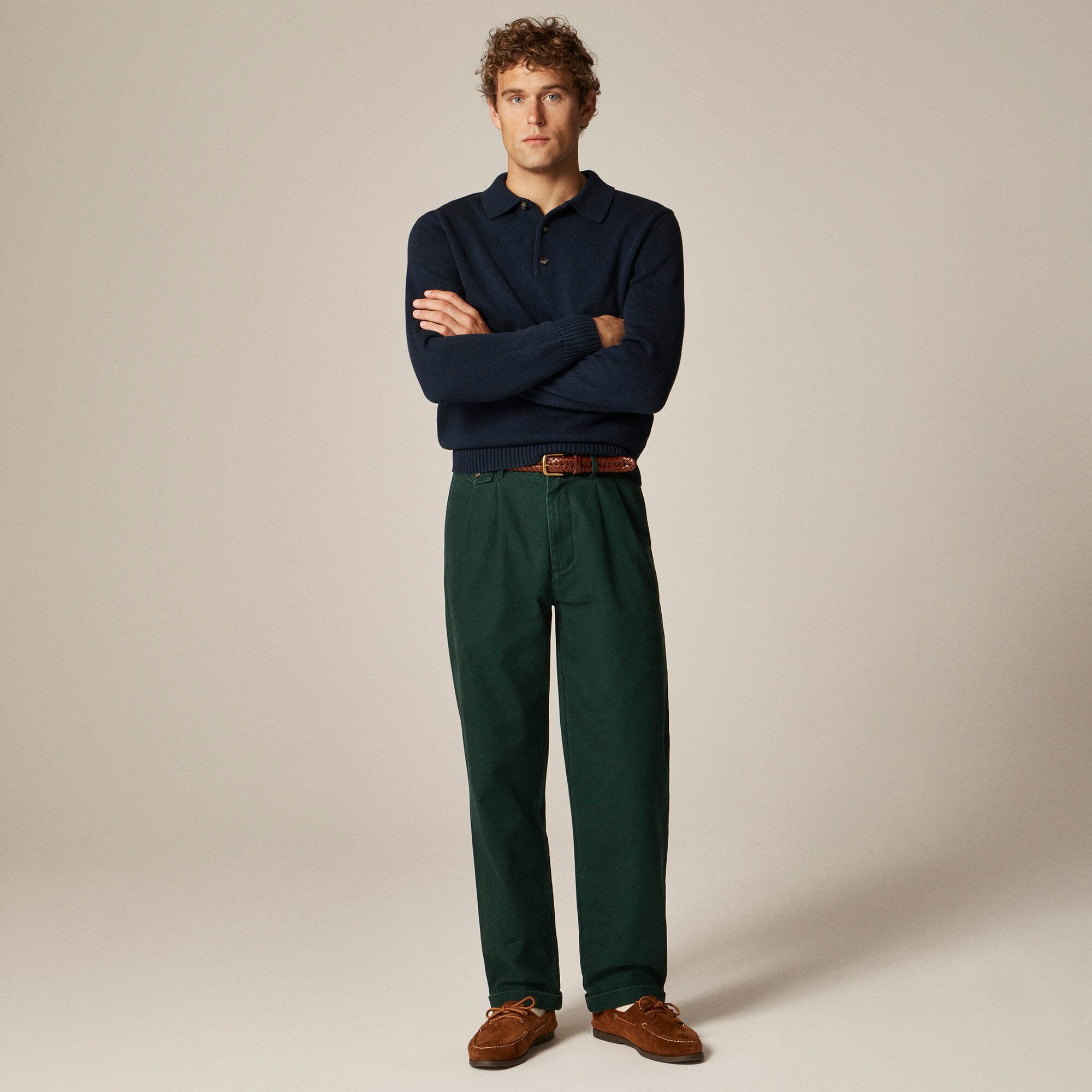 Relaxed-fit Double-pleated Chino Pant In Washed Canvas For Men | J