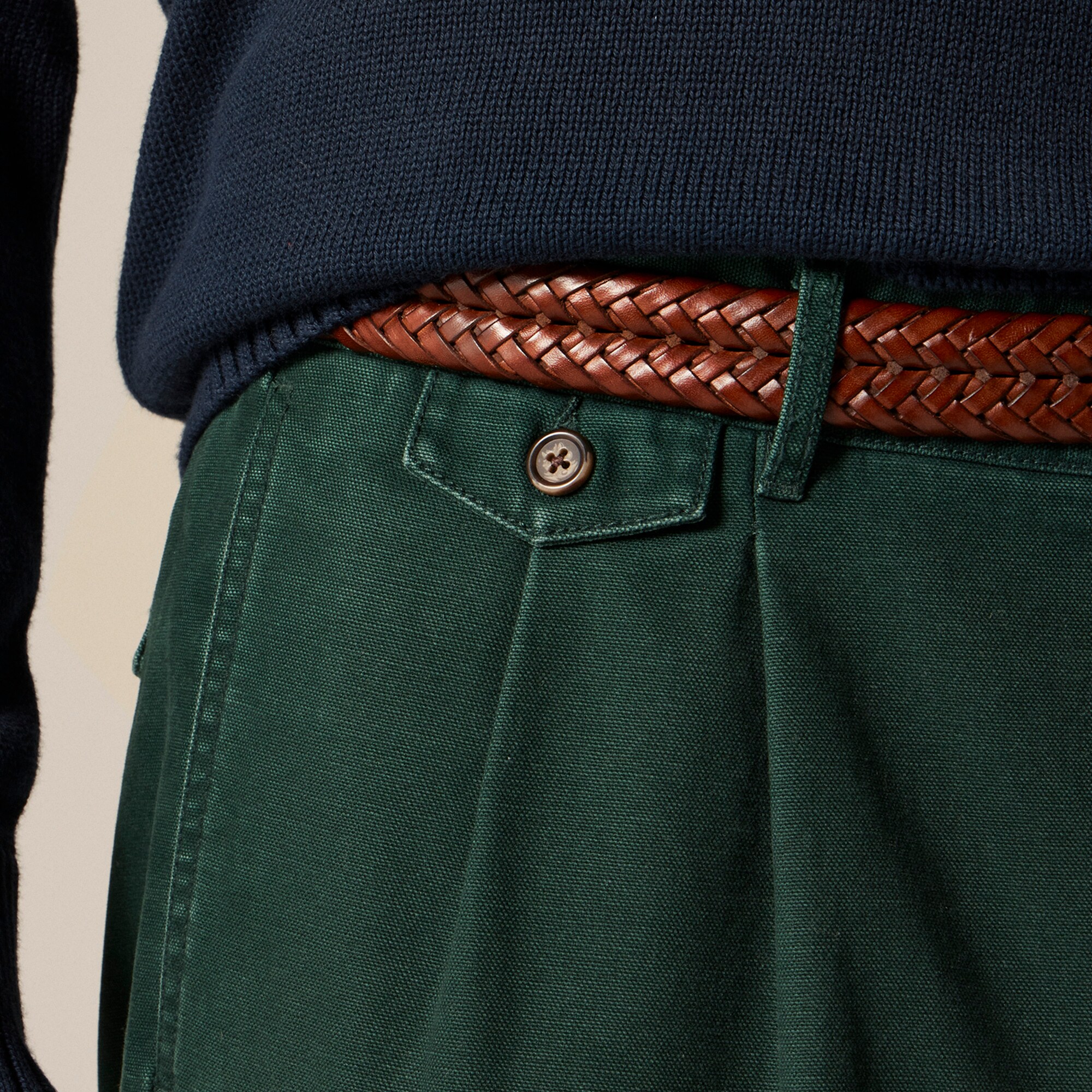 Relaxed-fit double-pleated chino pant in washed canvas