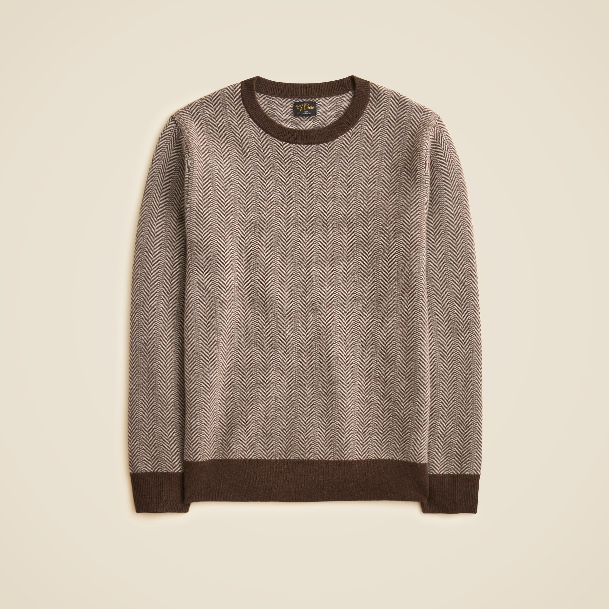 Cashmere crewneck sweater in jacquard herringbone