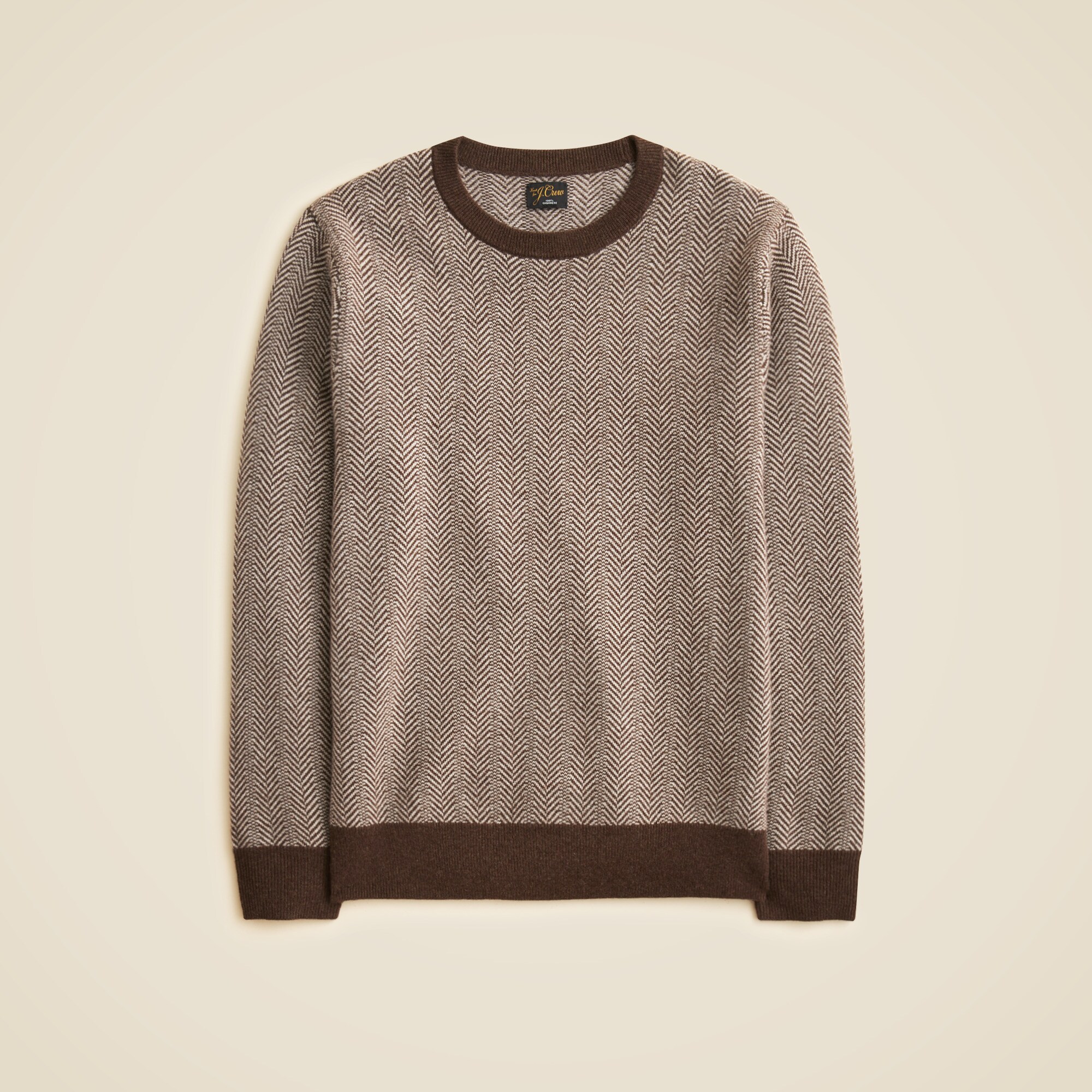 Cashmere Crewneck Sweater In Jacquard Herringbone For Men | J.Crew