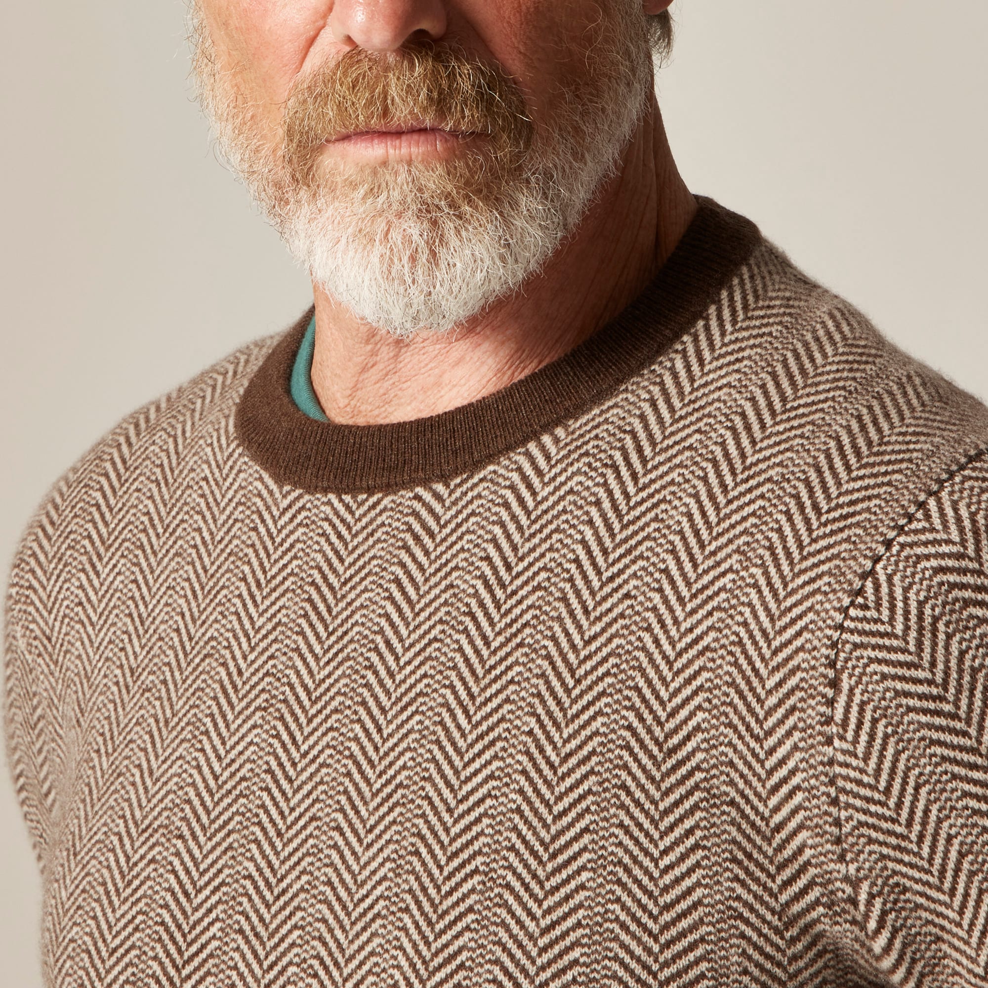Cashmere Crewneck Sweater In Jacquard Herringbone For Men | J.Crew