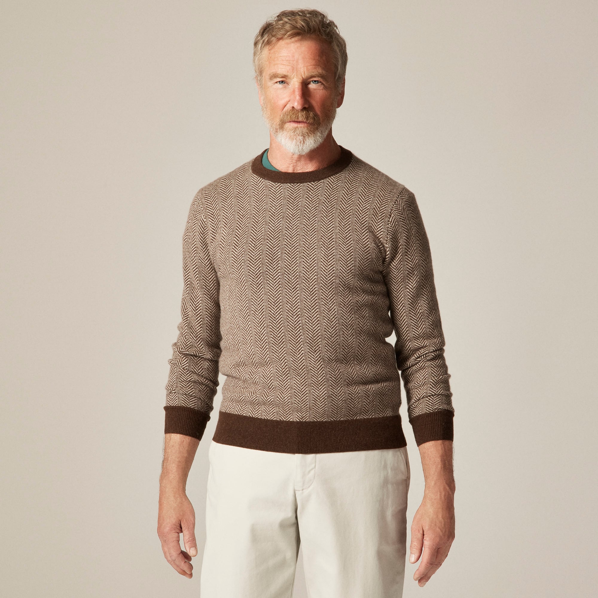  Cashmere crewneck sweater in jacquard herringbone