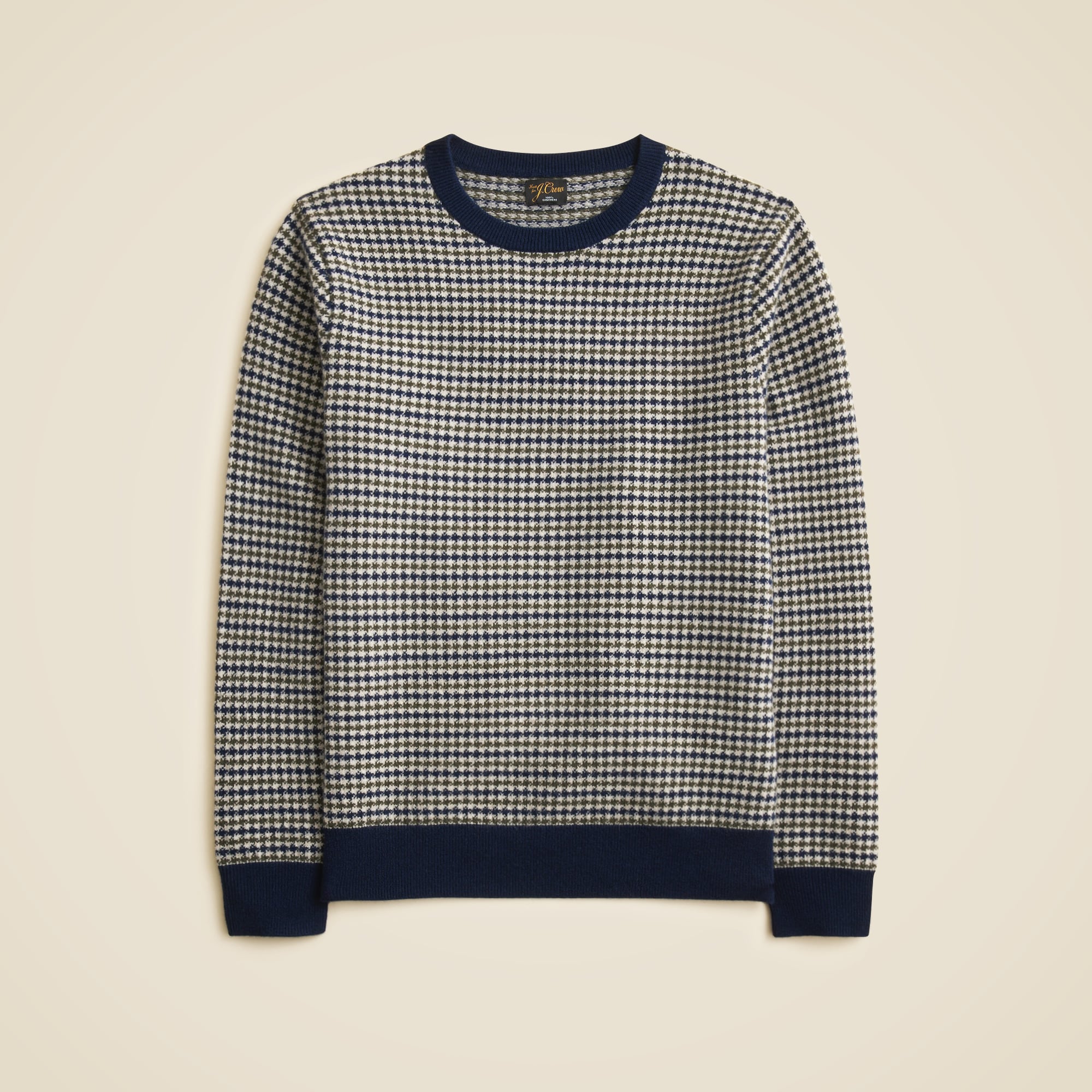 Cashmere crewneck sweater in houndstooth