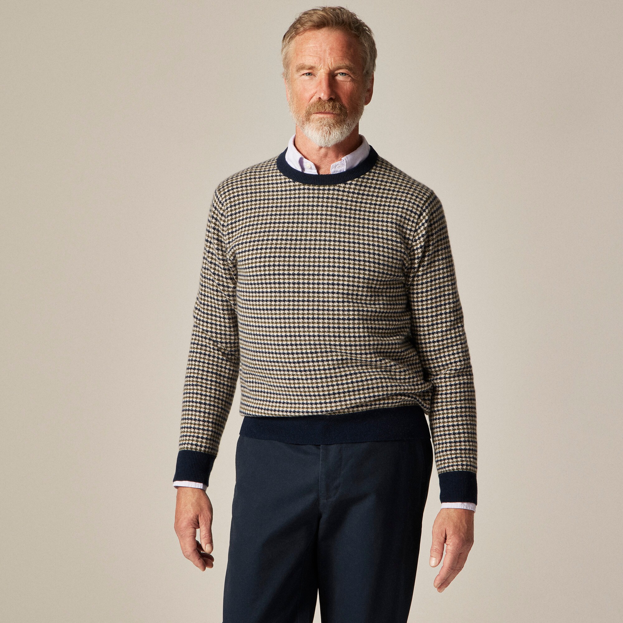  Cashmere crewneck sweater in houndstooth