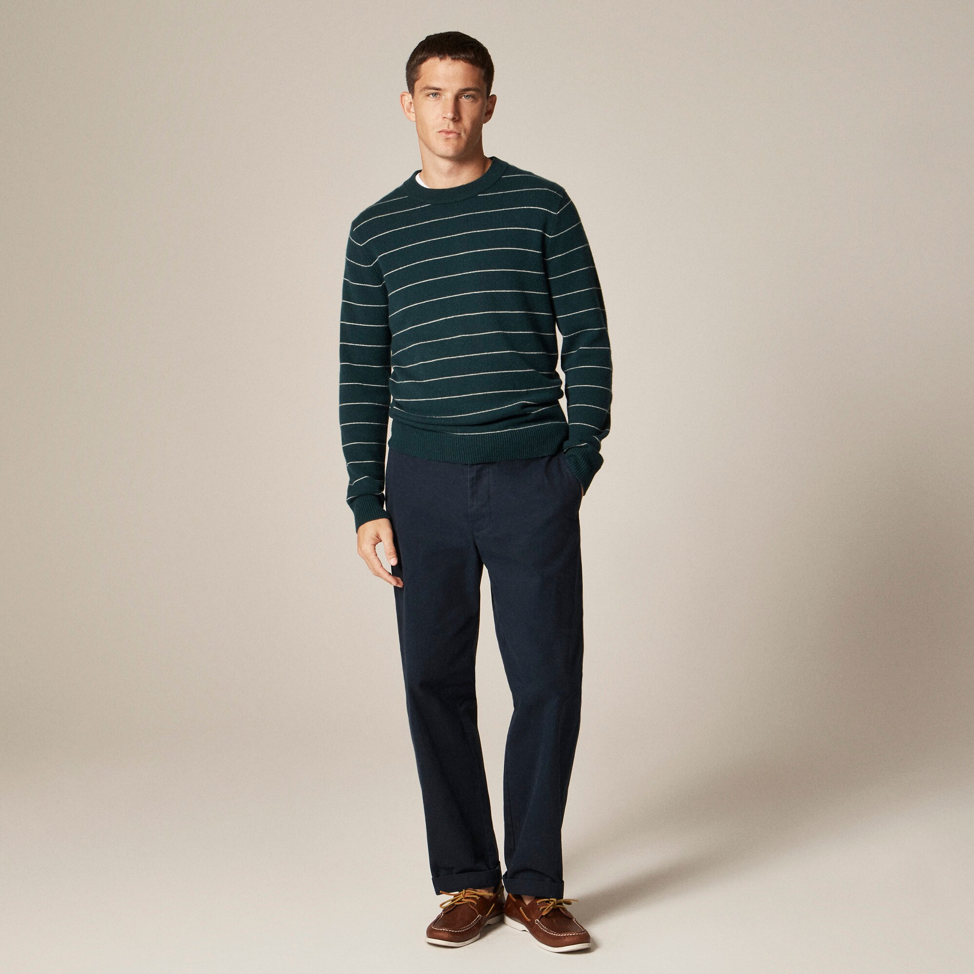 Midweight cashmere crewneck sweater in stripe