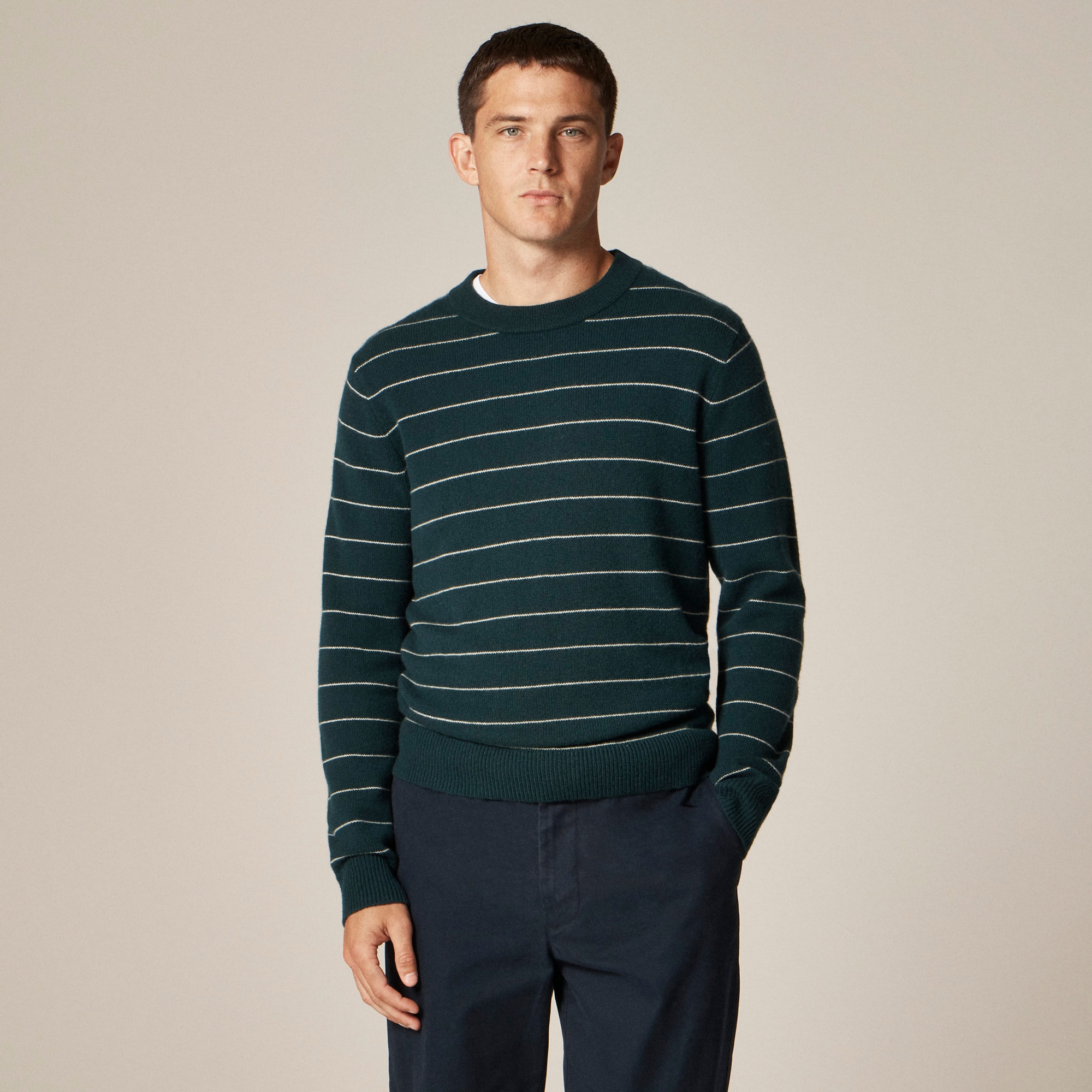 Midweight Cashmere Crewneck Sweater In Stripe For Men | J.Crew