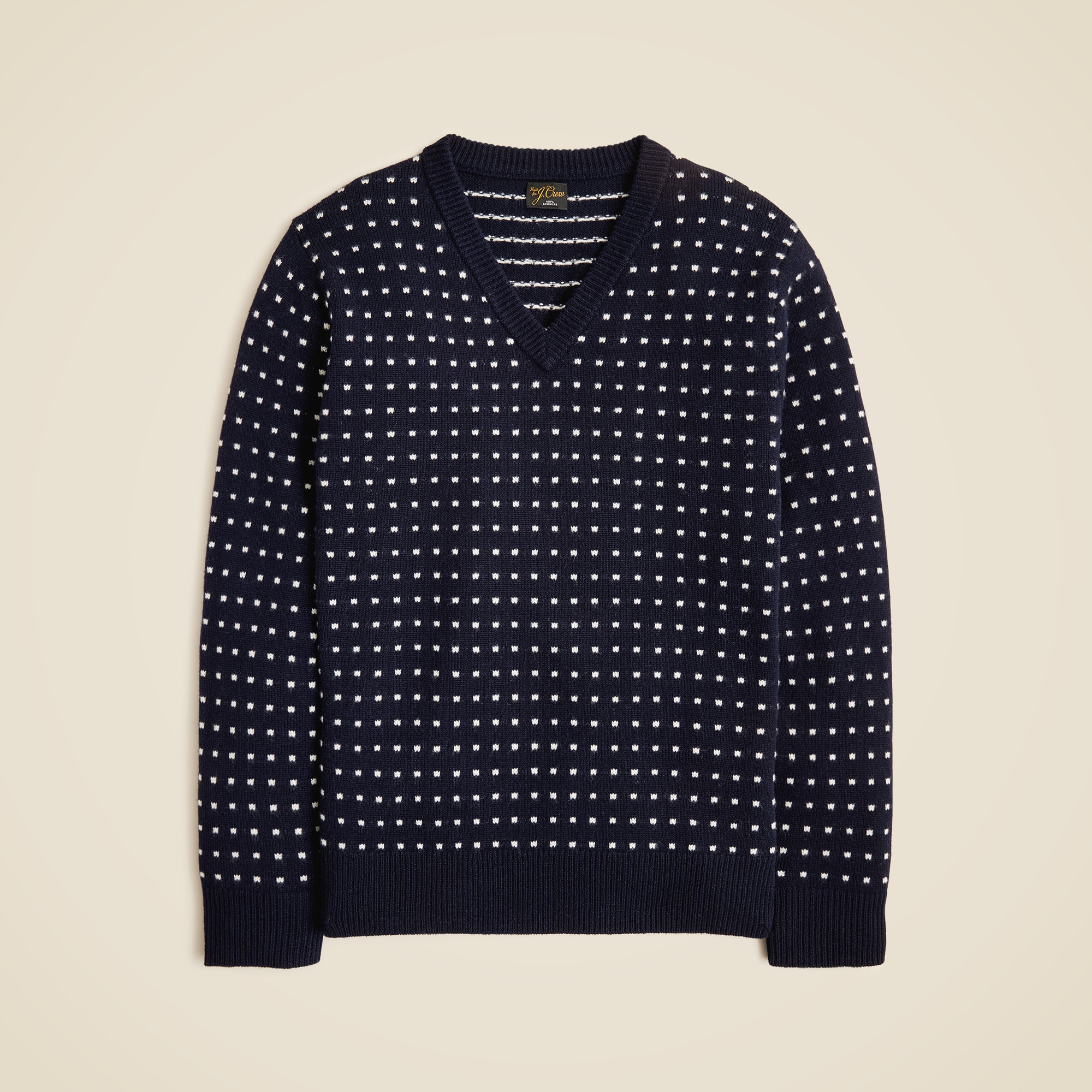 Relaxed midweight cashmere V-neck sweater in jacquard dot