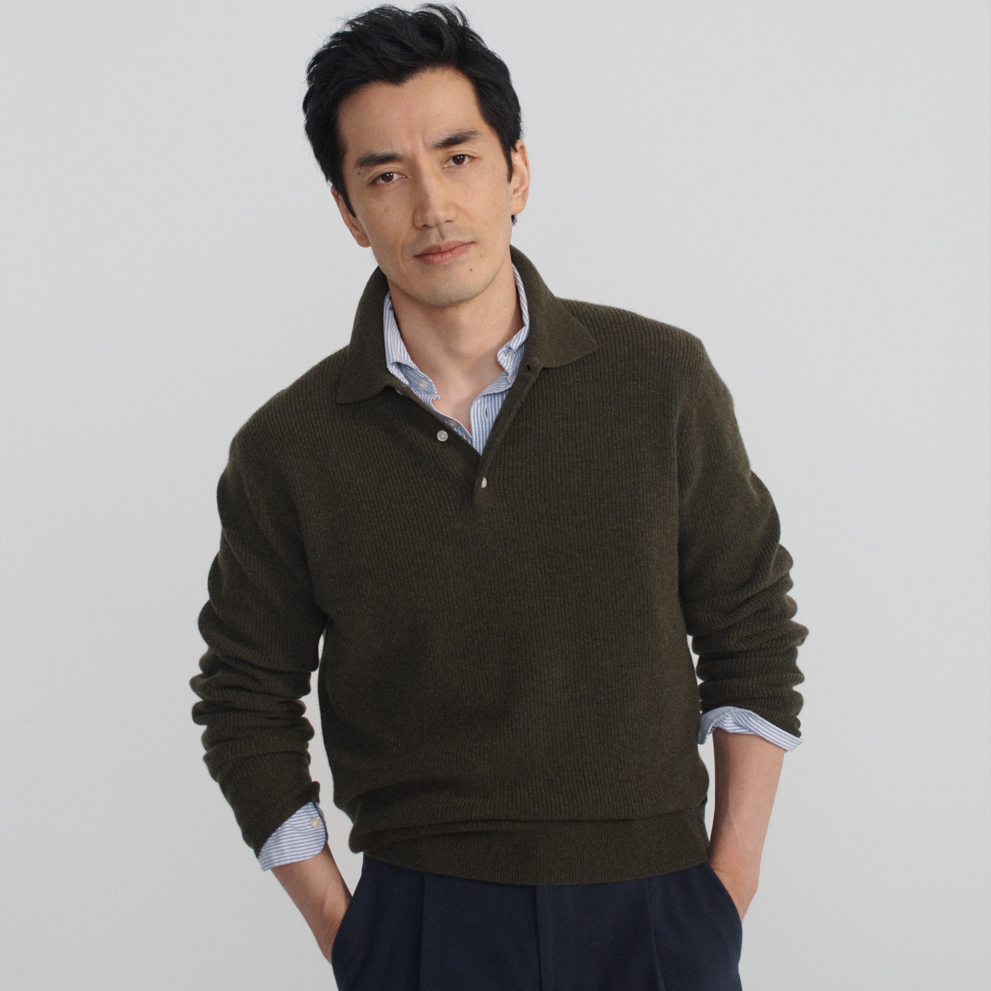 Cashmere ribbed sweater-polo