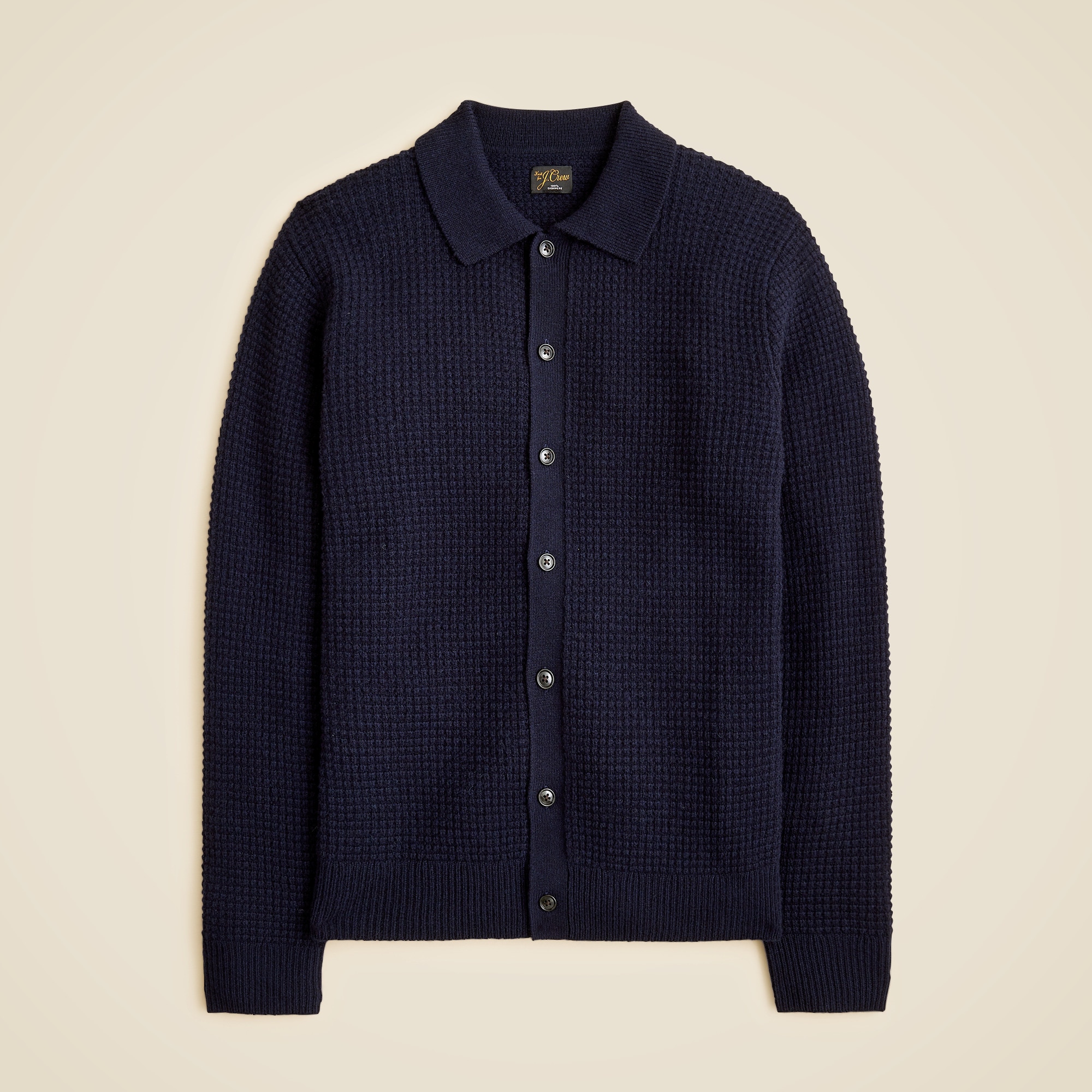 Midweight Cashmere Waffle-knit Polo Cardigan Sweater For Men