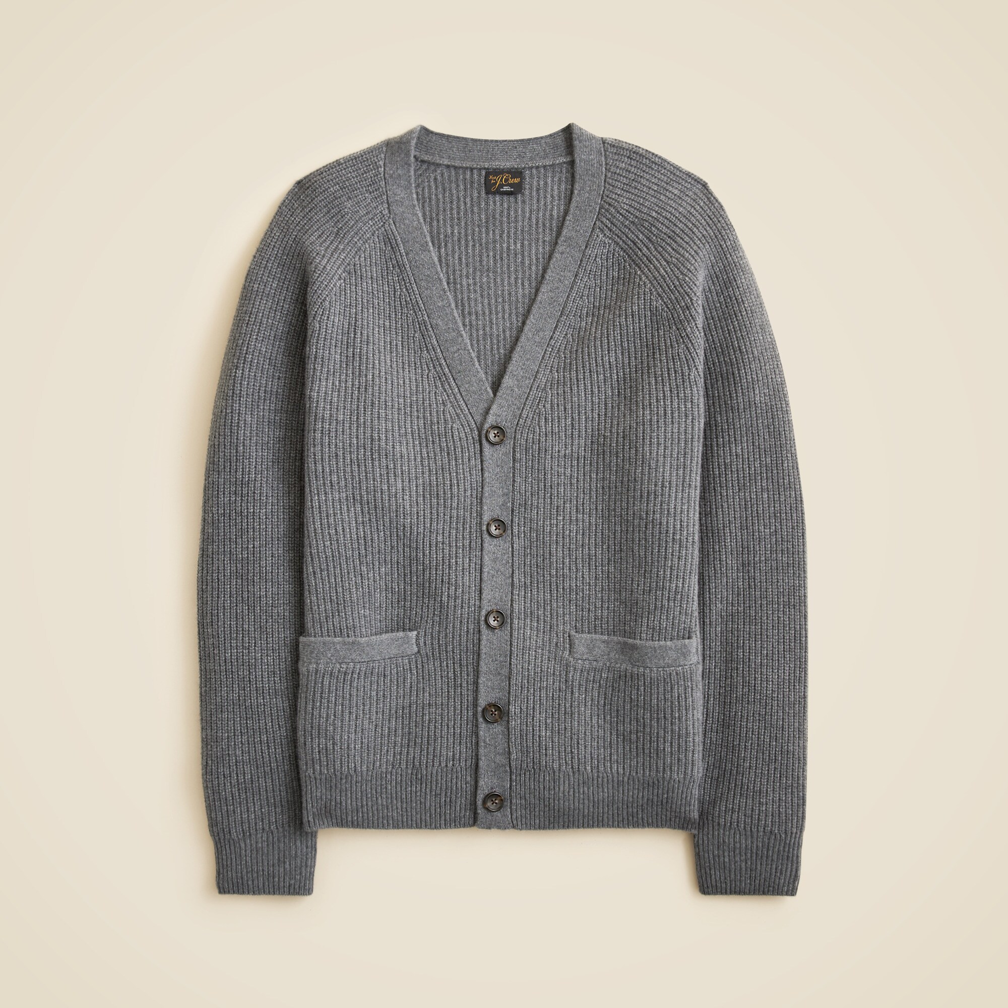 Midweight cashmere ribbed V-neck cardigan