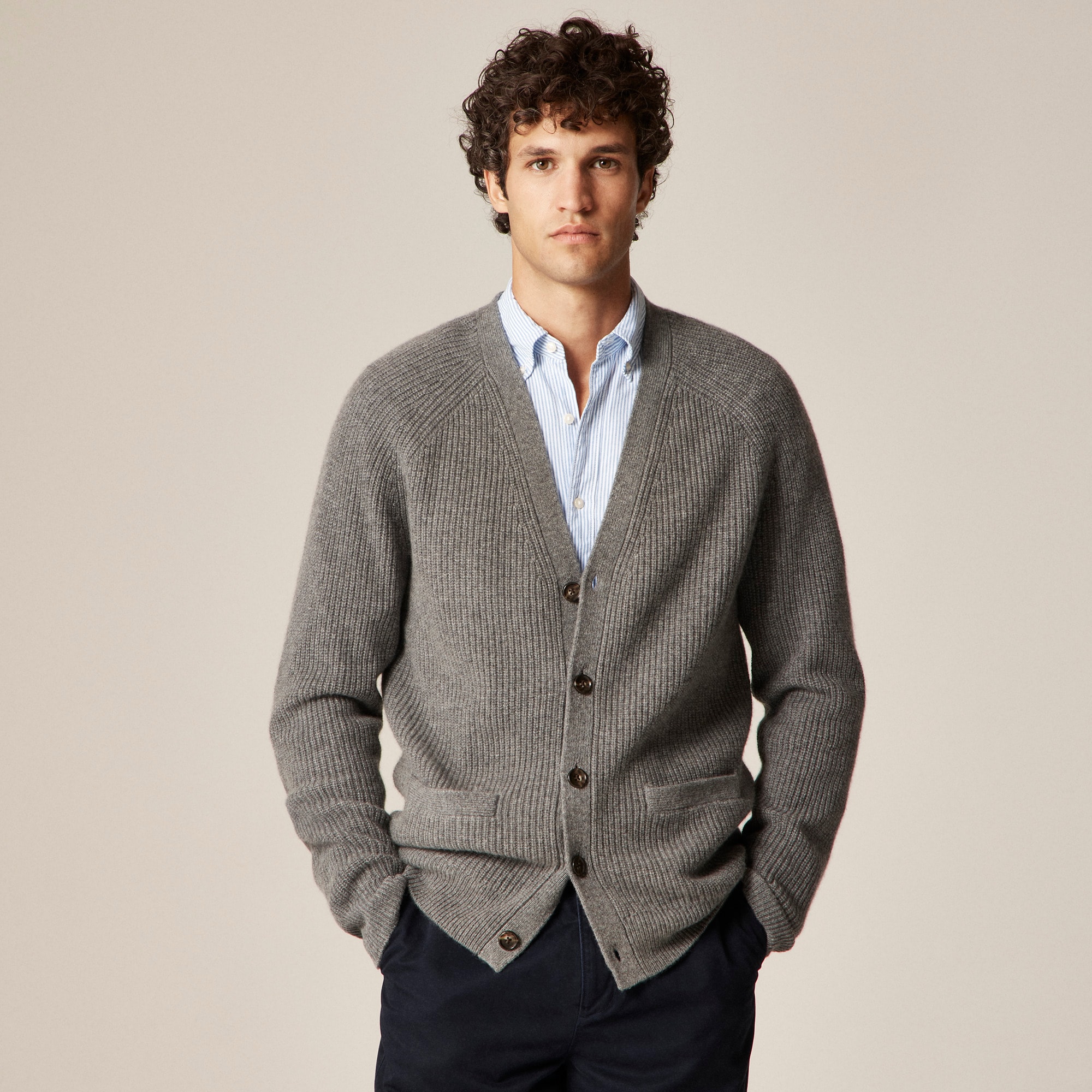  Midweight cashmere ribbed V-neck cardigan