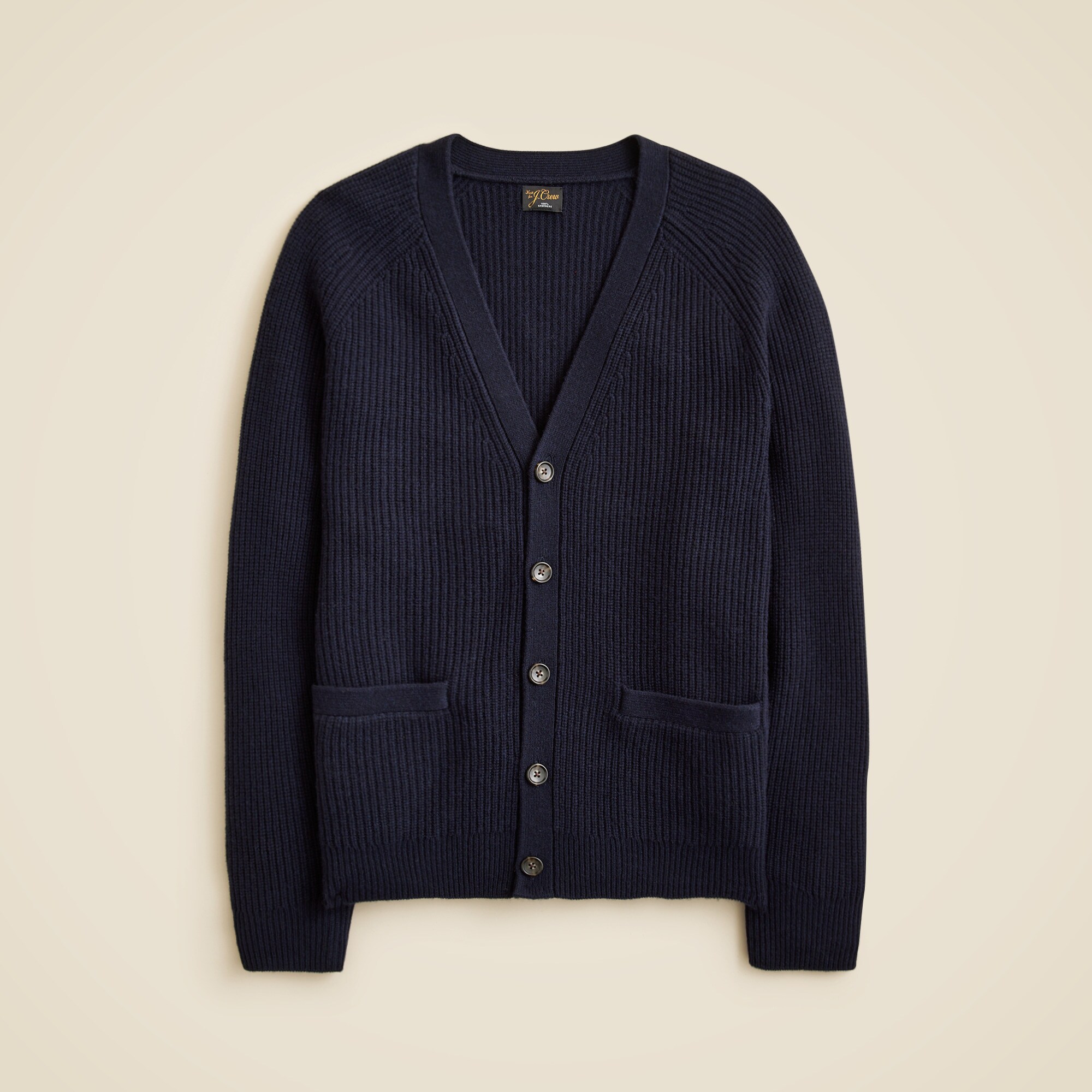 Midweight cashmere ribbed V-neck cardigan
