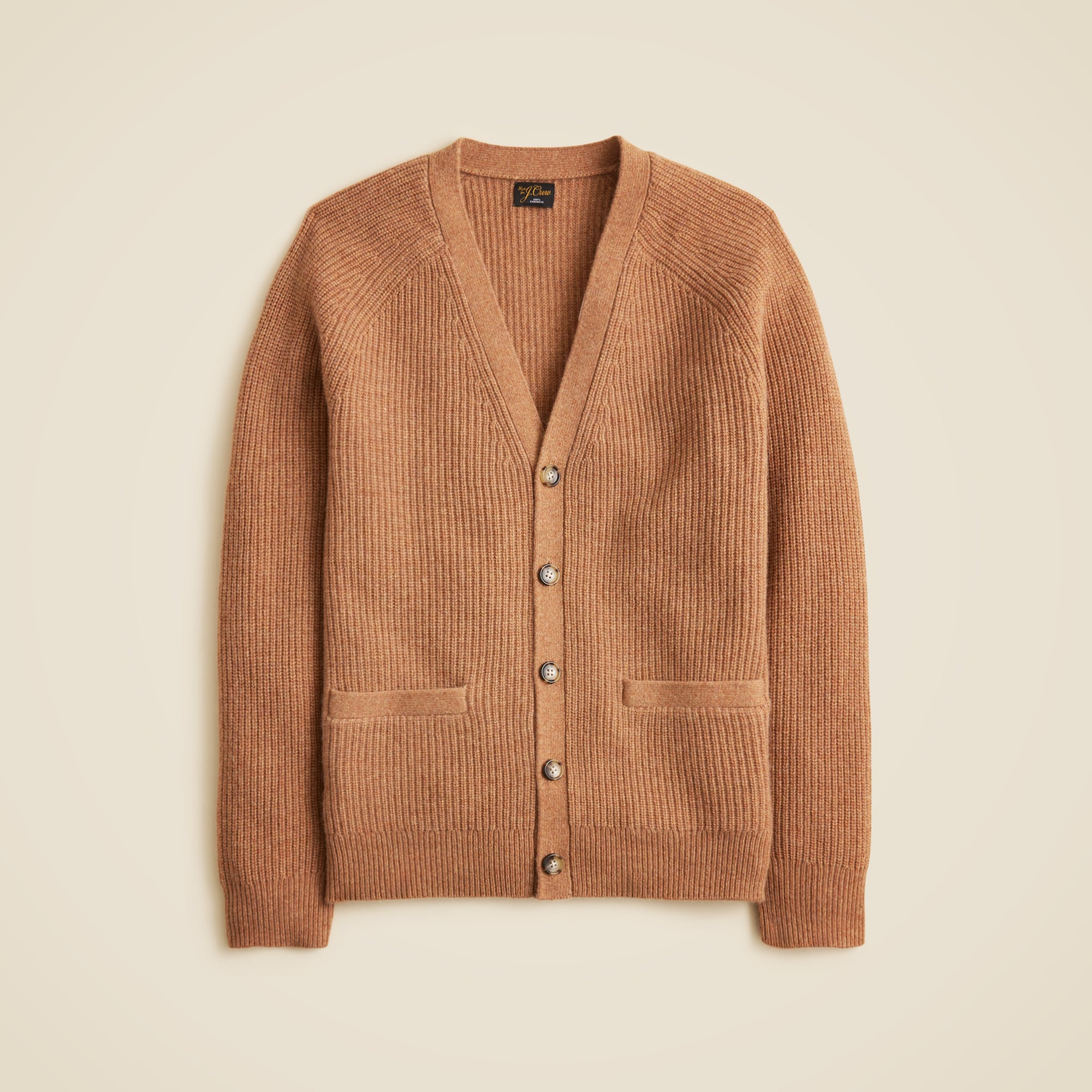 Midweight heathered cashmere ribbed V-neck cardigan