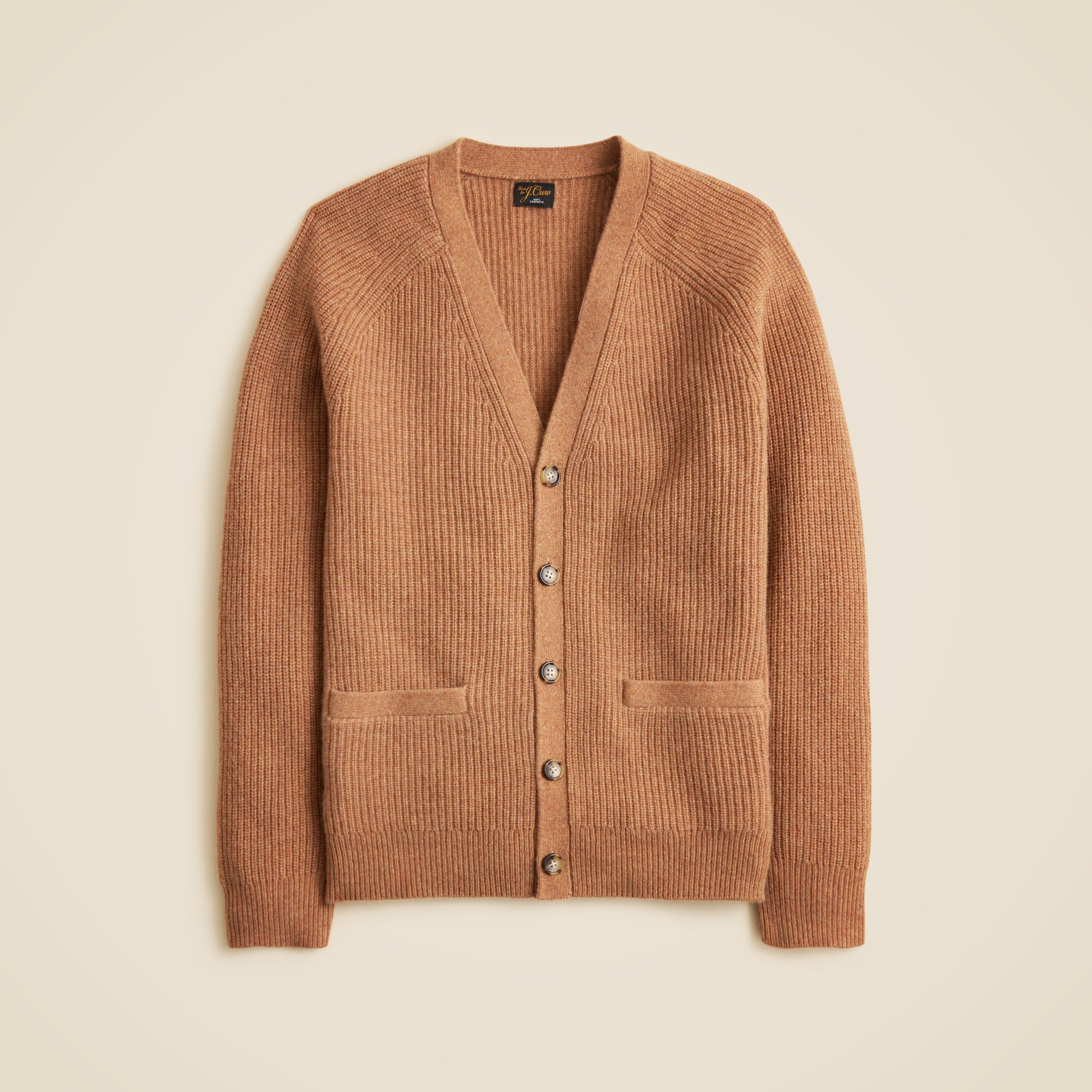 Midweight heathered cashmere ribbed V-neck cardigan