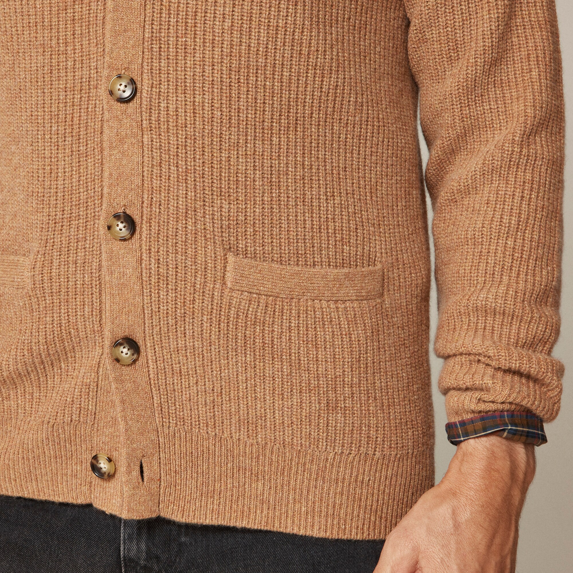 Midweight Heathered Cashmere Ribbed V-neck Cardigan For Men | J.Crew