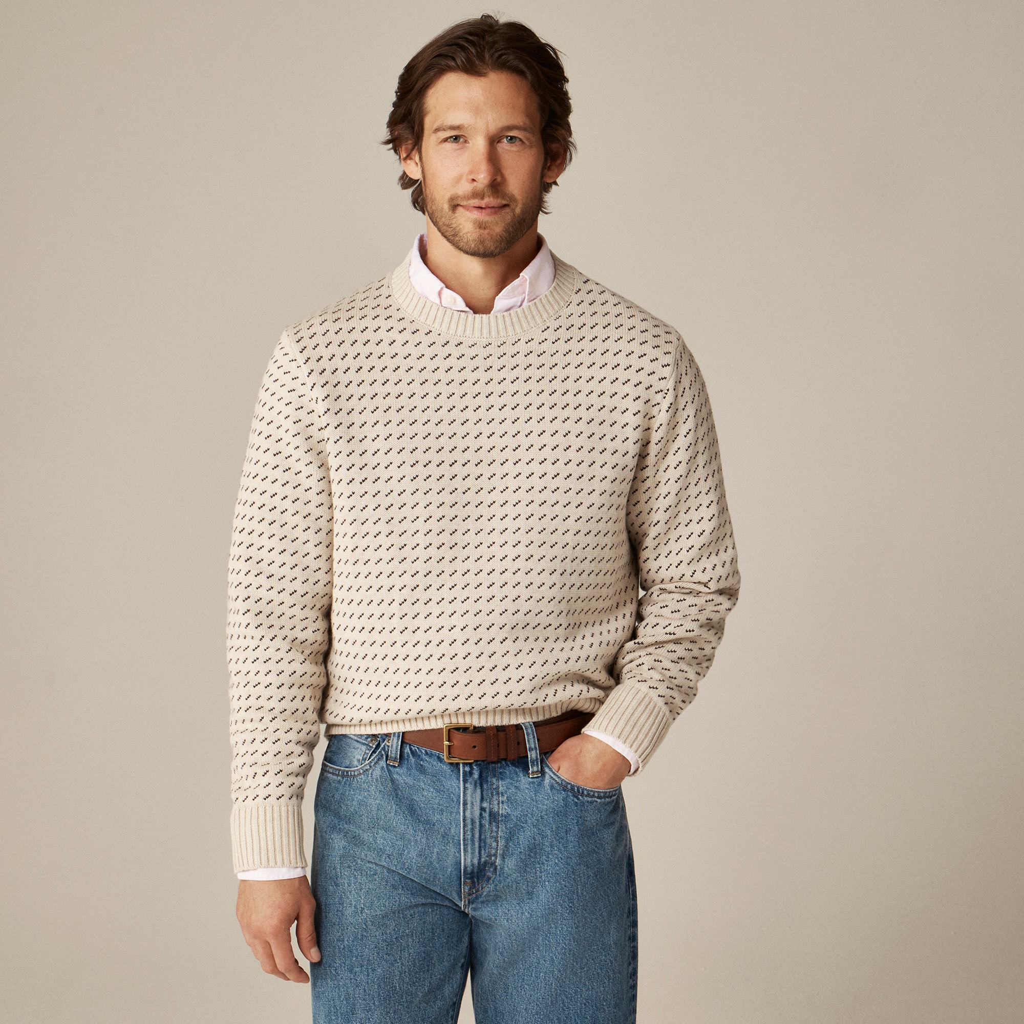 Heritage Cotton Sweater In Bird's-eye Stitch For Men | J.Crew
