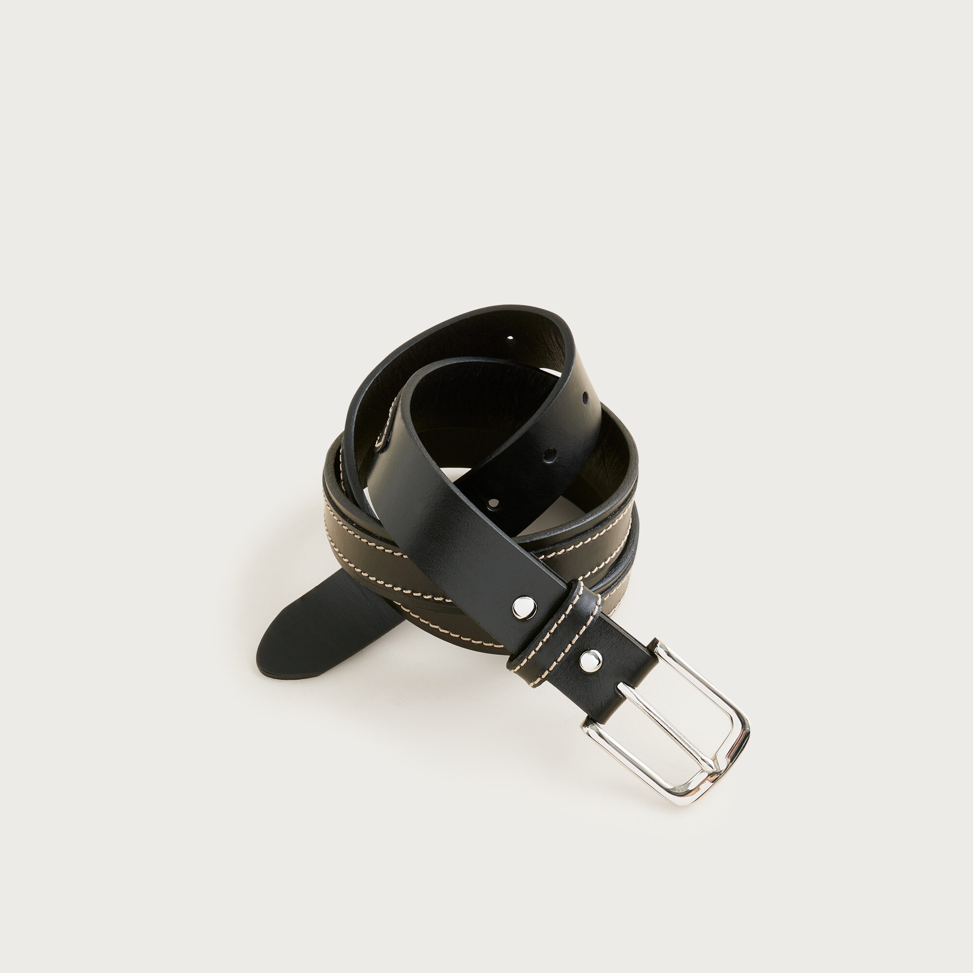 Leather belt with square brass buckle