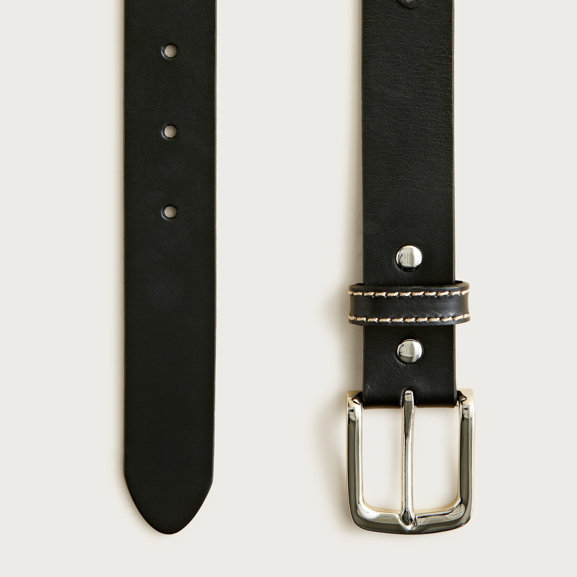 Leather belt with square brass buckle