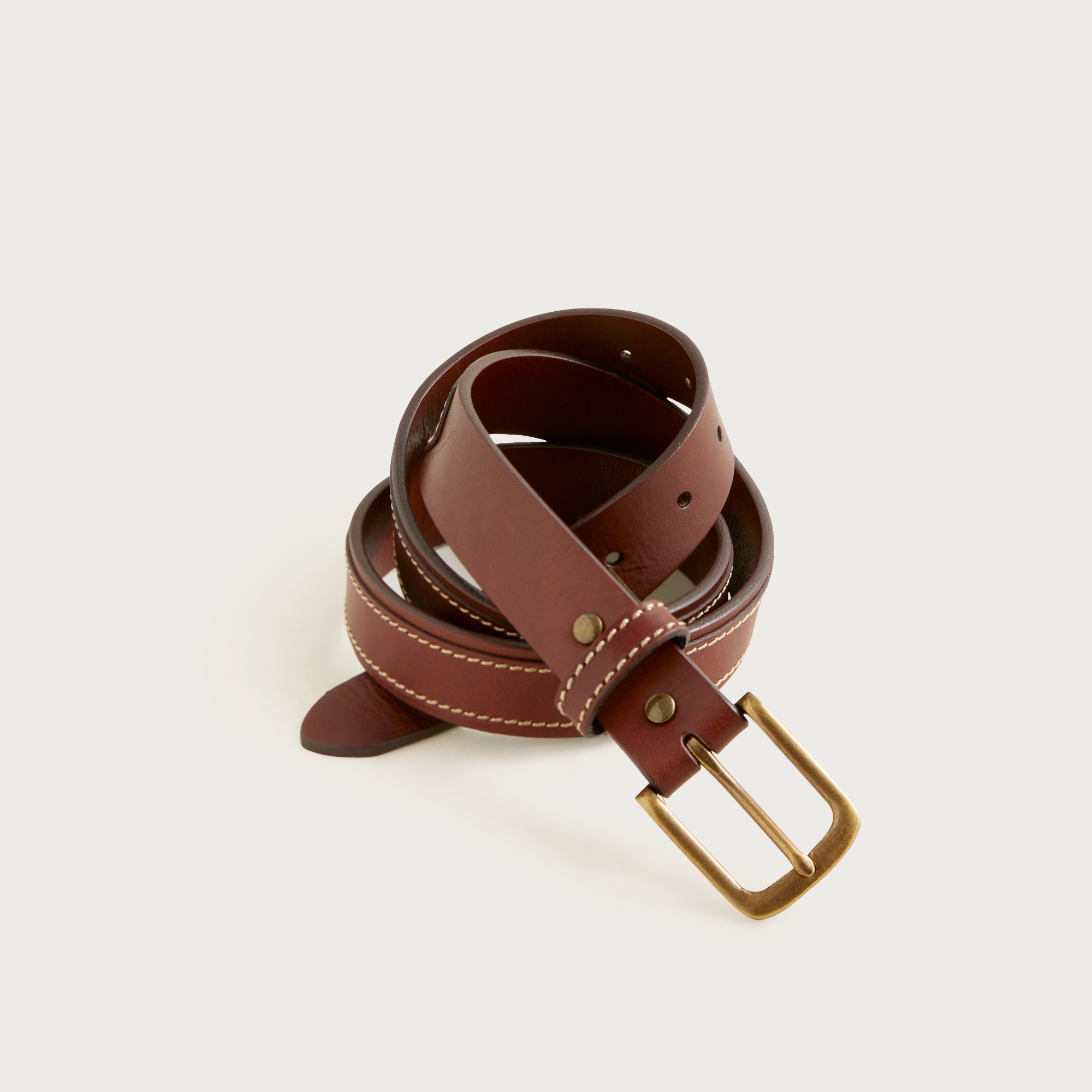 Leather belt with square brass buckle