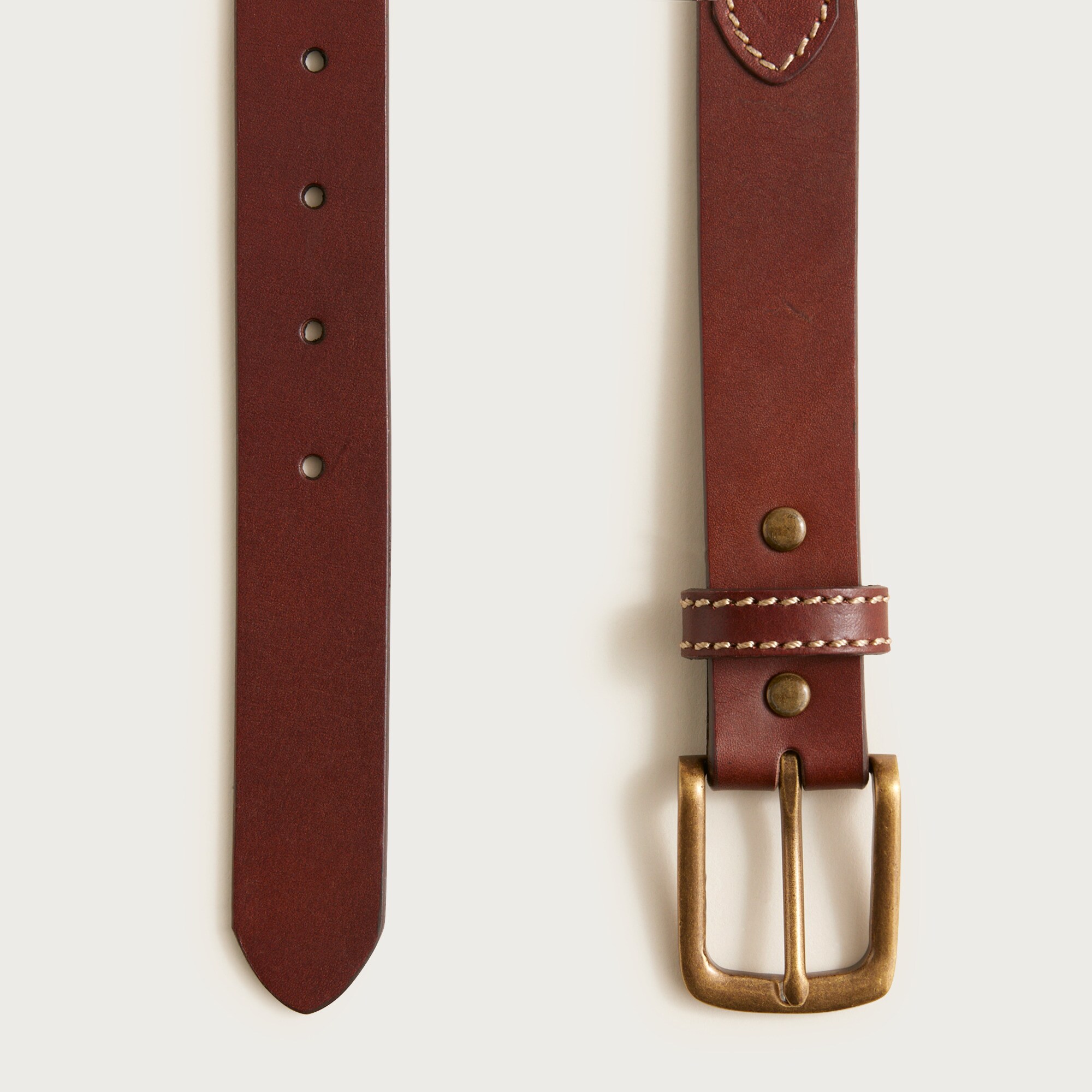 Leather belt with square brass buckle