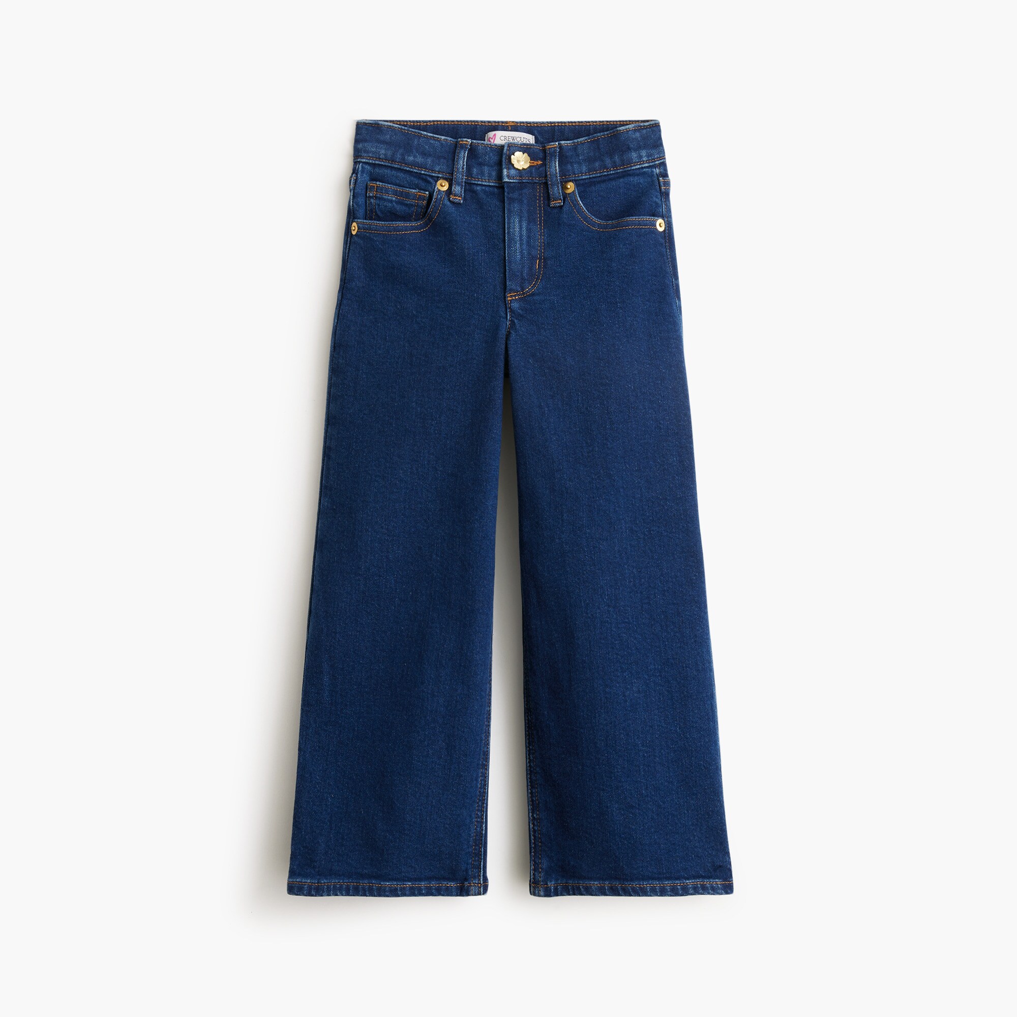 Girls' flower-button wide-leg jean