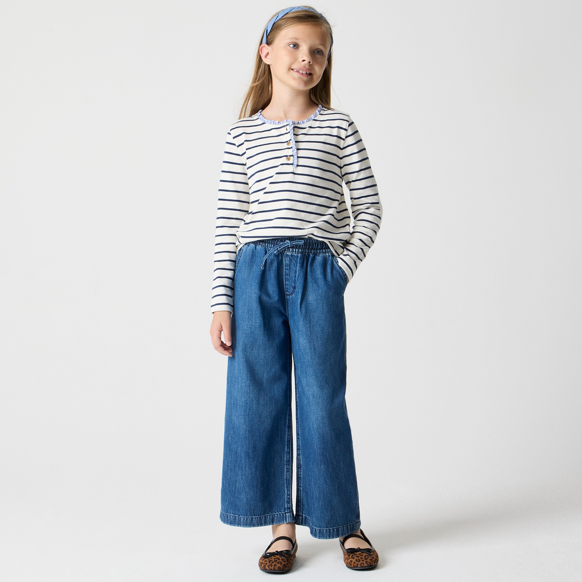 Girls' wide-leg drawstring jean
