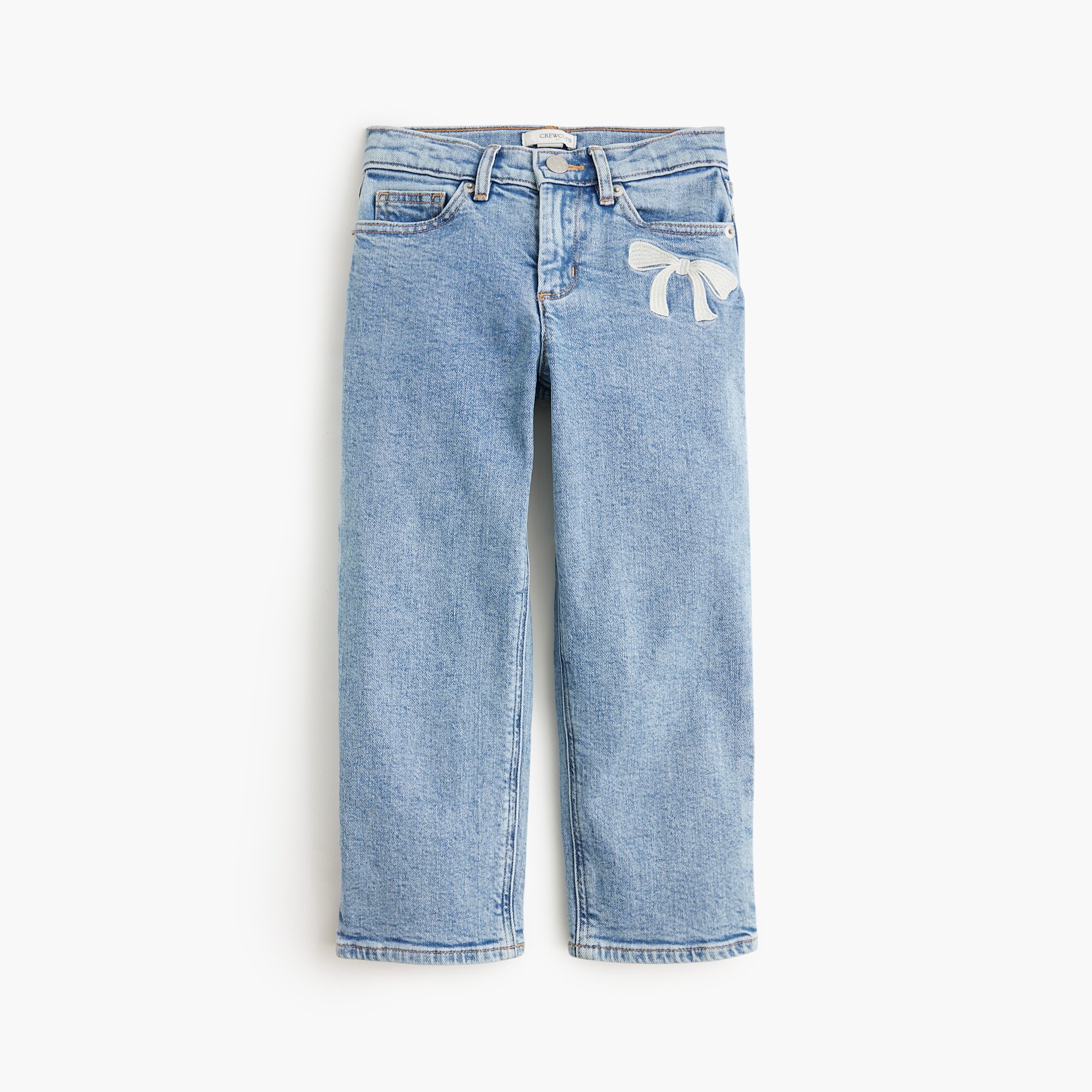 girls' bow-embroidered vintage straight-leg jean for girls