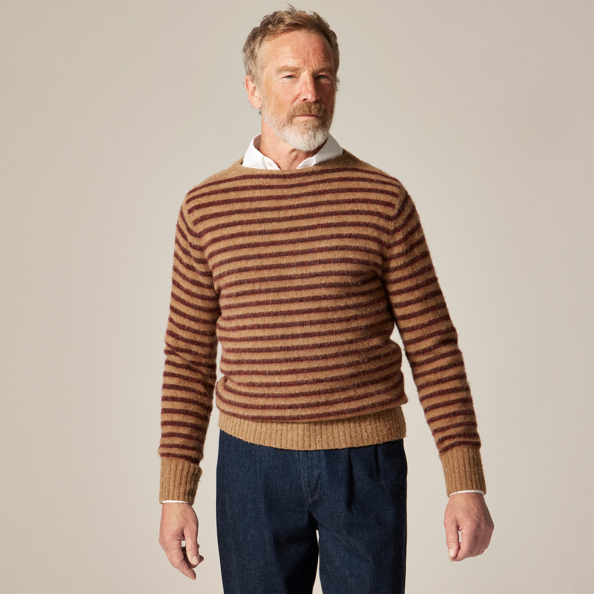  Brushed wool boatneck sweater in stripe