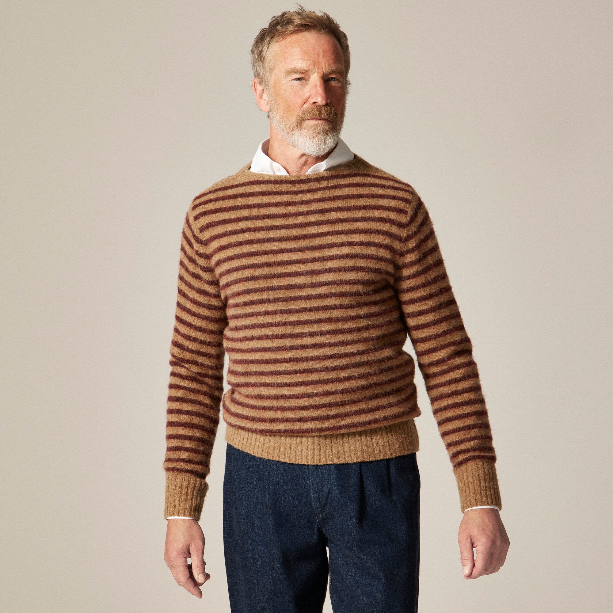 【WIRROW】Boat neck knit pullover Brushed Wool Boatneck Sweater In Stripe For Men | J.Crew