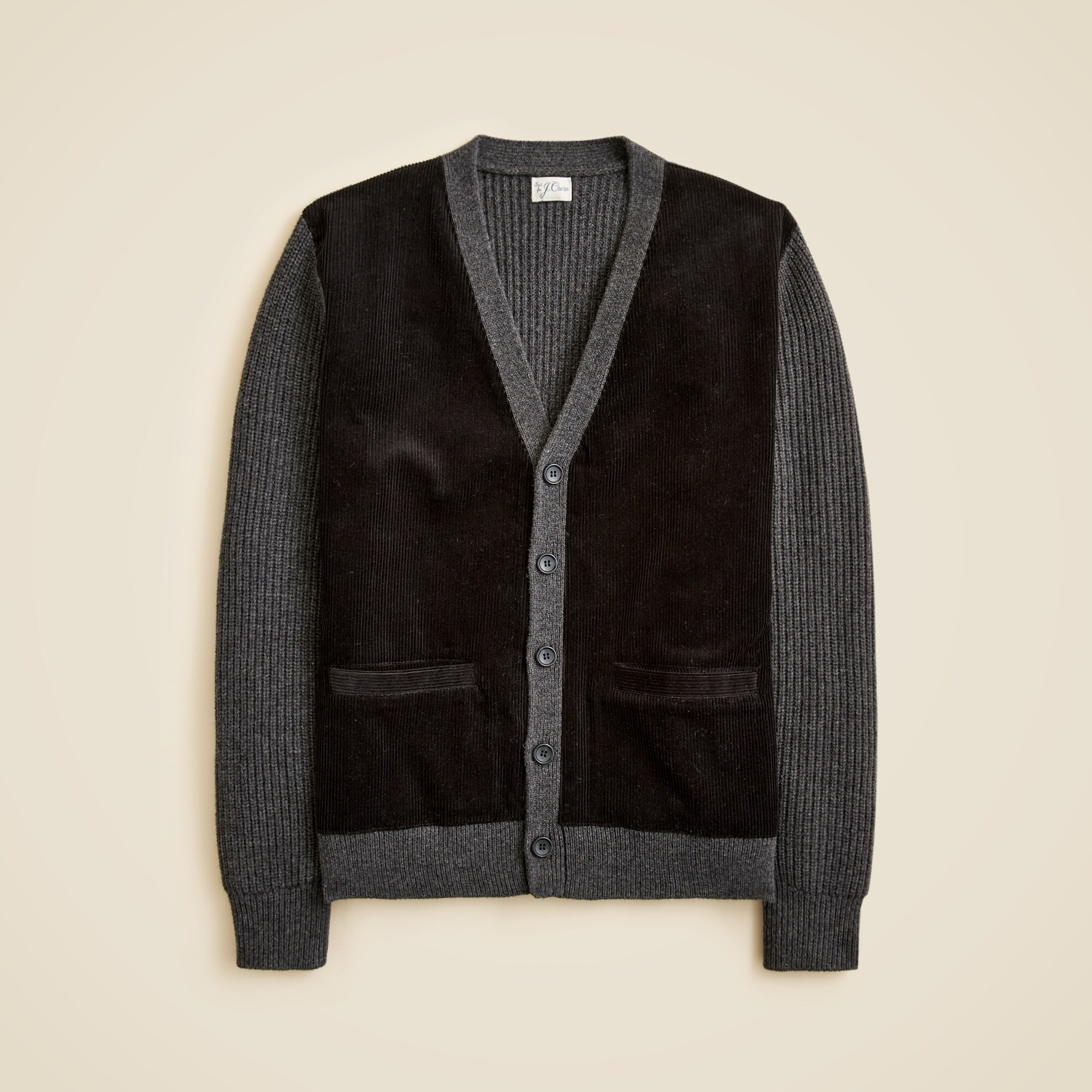Merino Lambswool Cardigan With Corduroy For Men | J.Crew