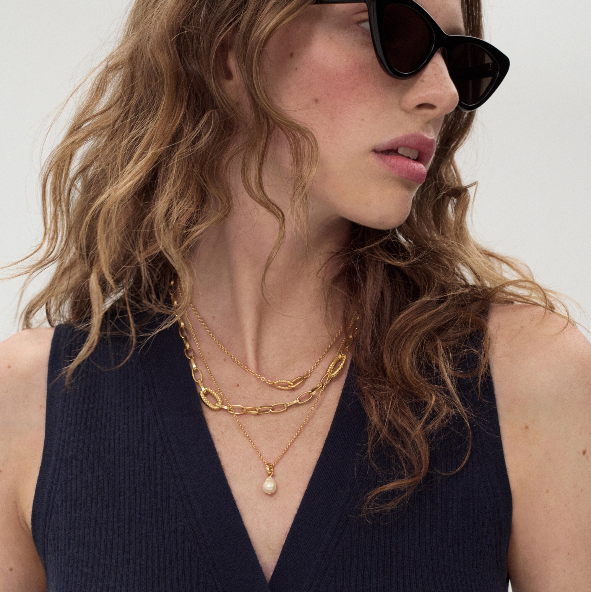 Chainlink necklaces set-of-three with pearls