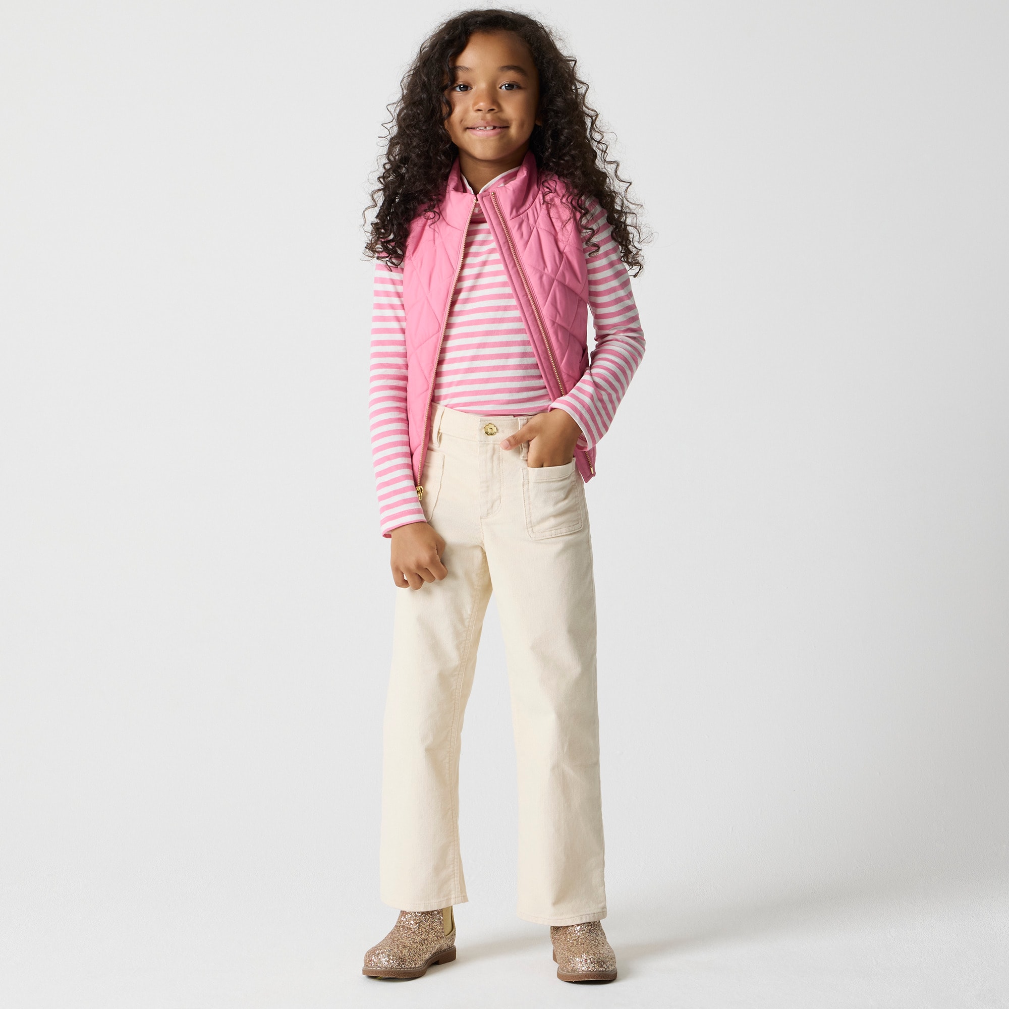  Girls' patch-pocket wide-leg corduroy pant