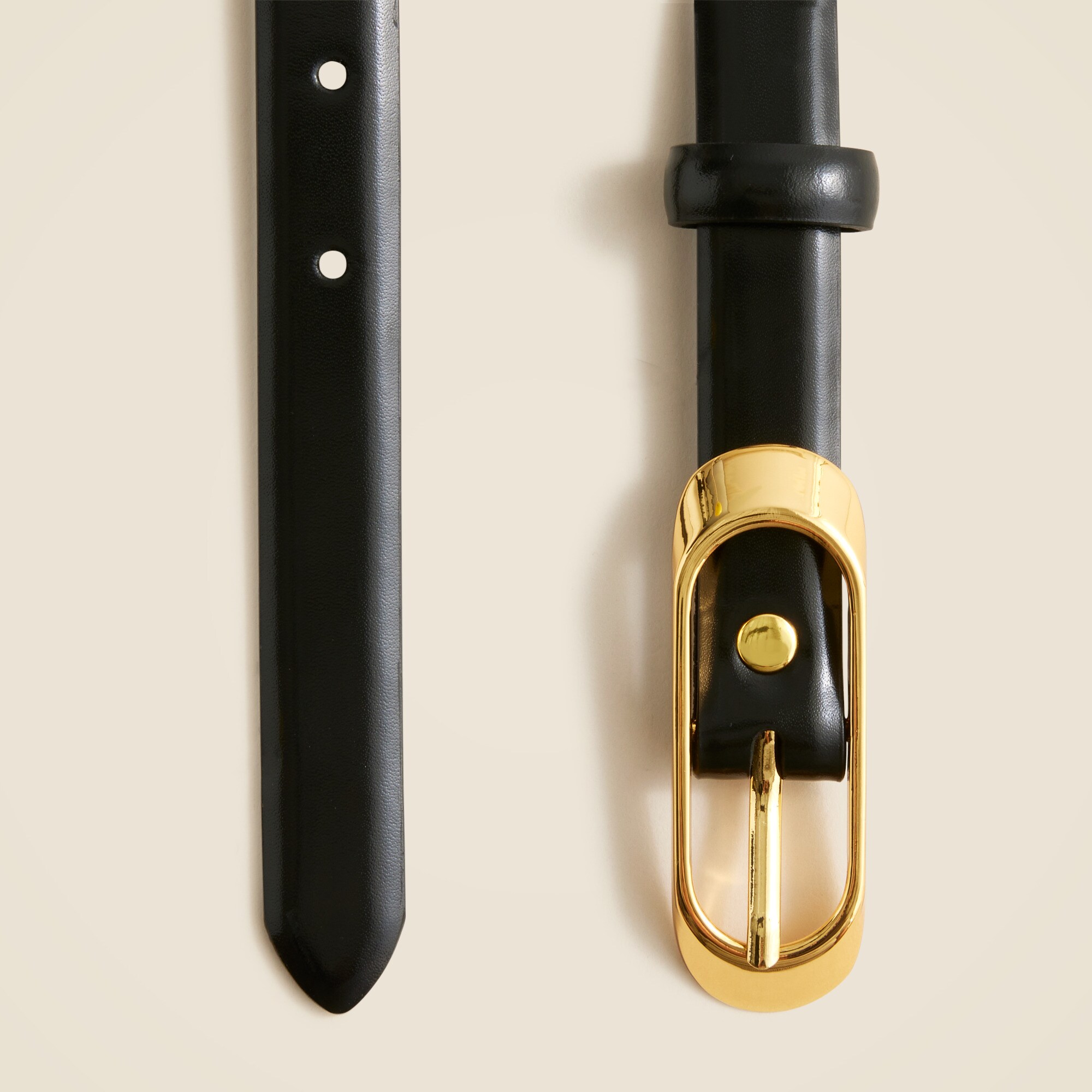 Skinny oval-buckle leather belt
