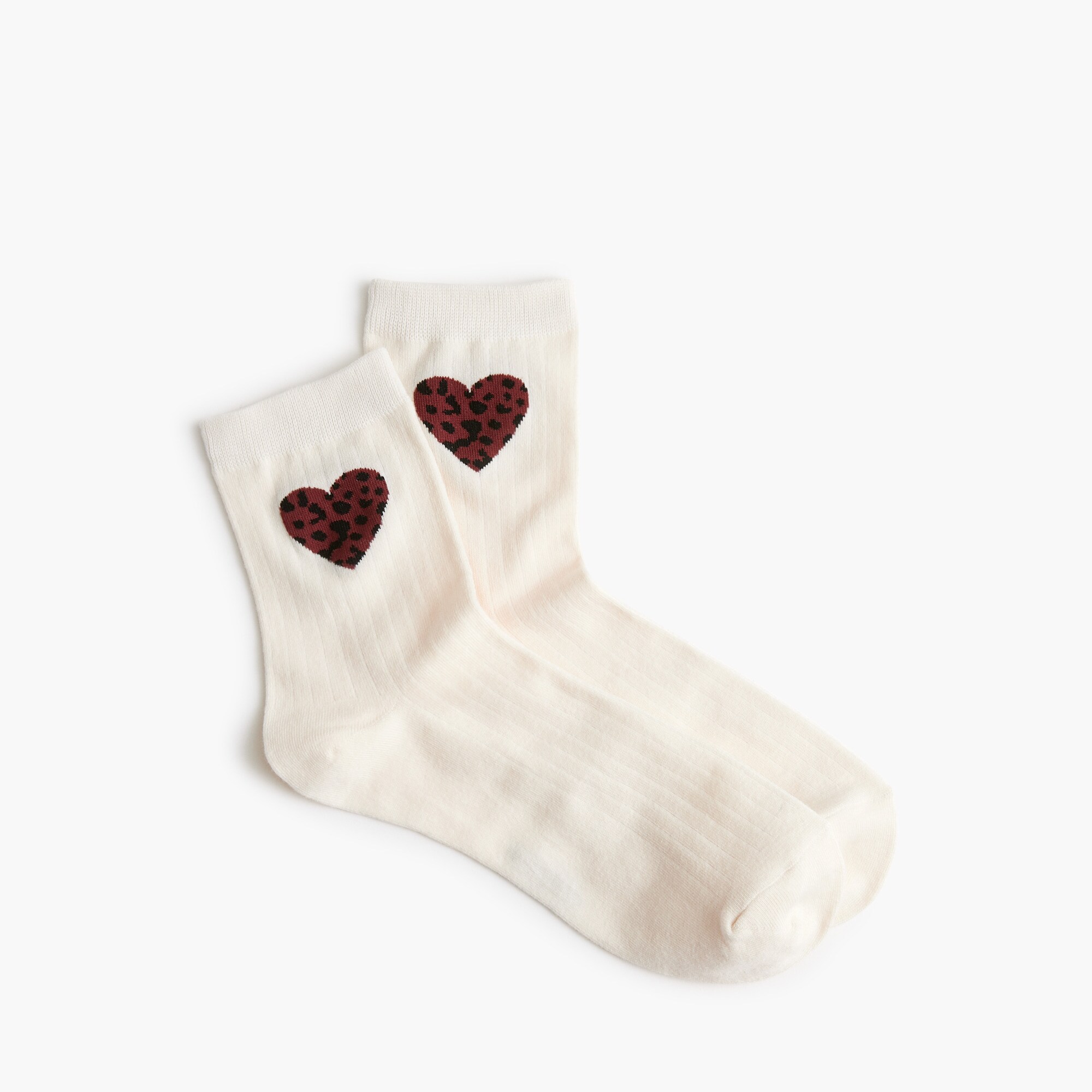Leopard embroidered heart boot socks