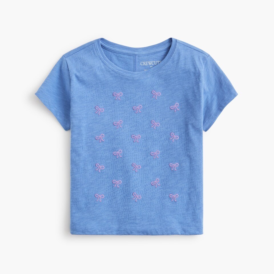  Girls' embroidered bows graphic tee