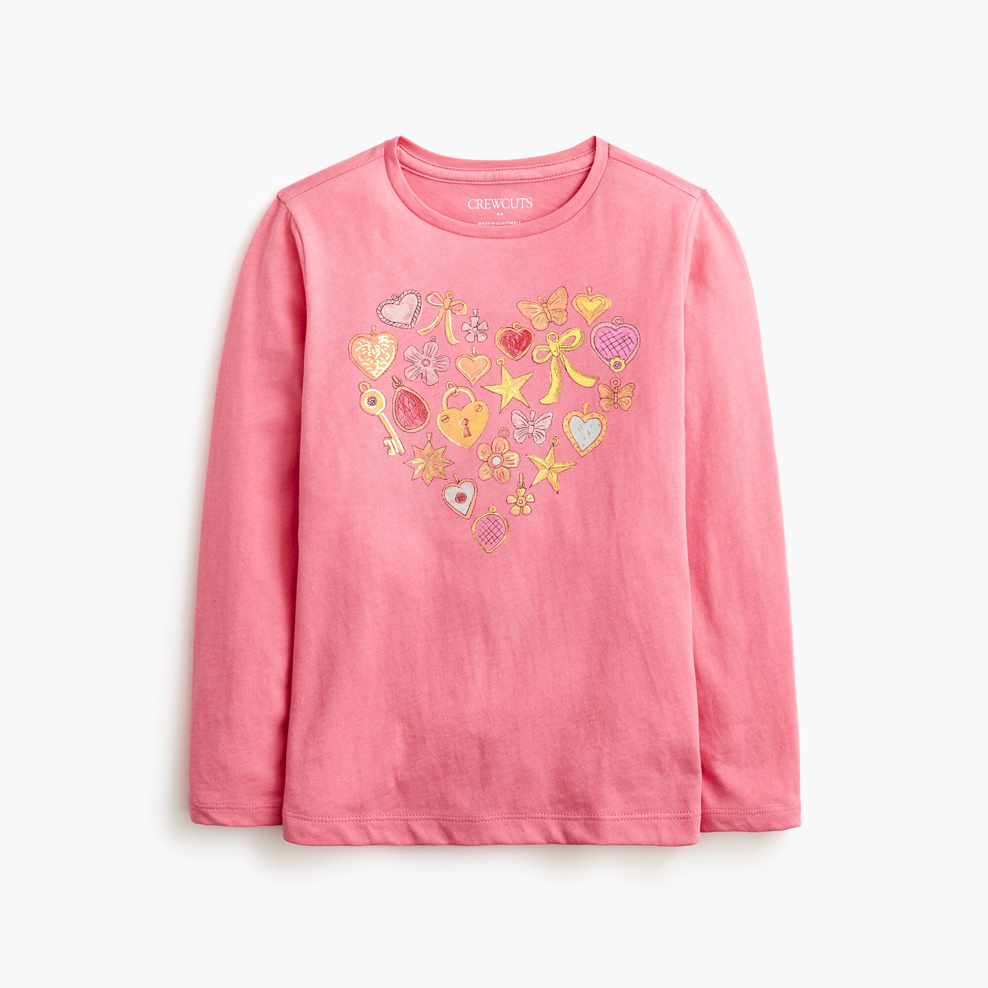  Girls' long-sleeve charm heart graphic tee