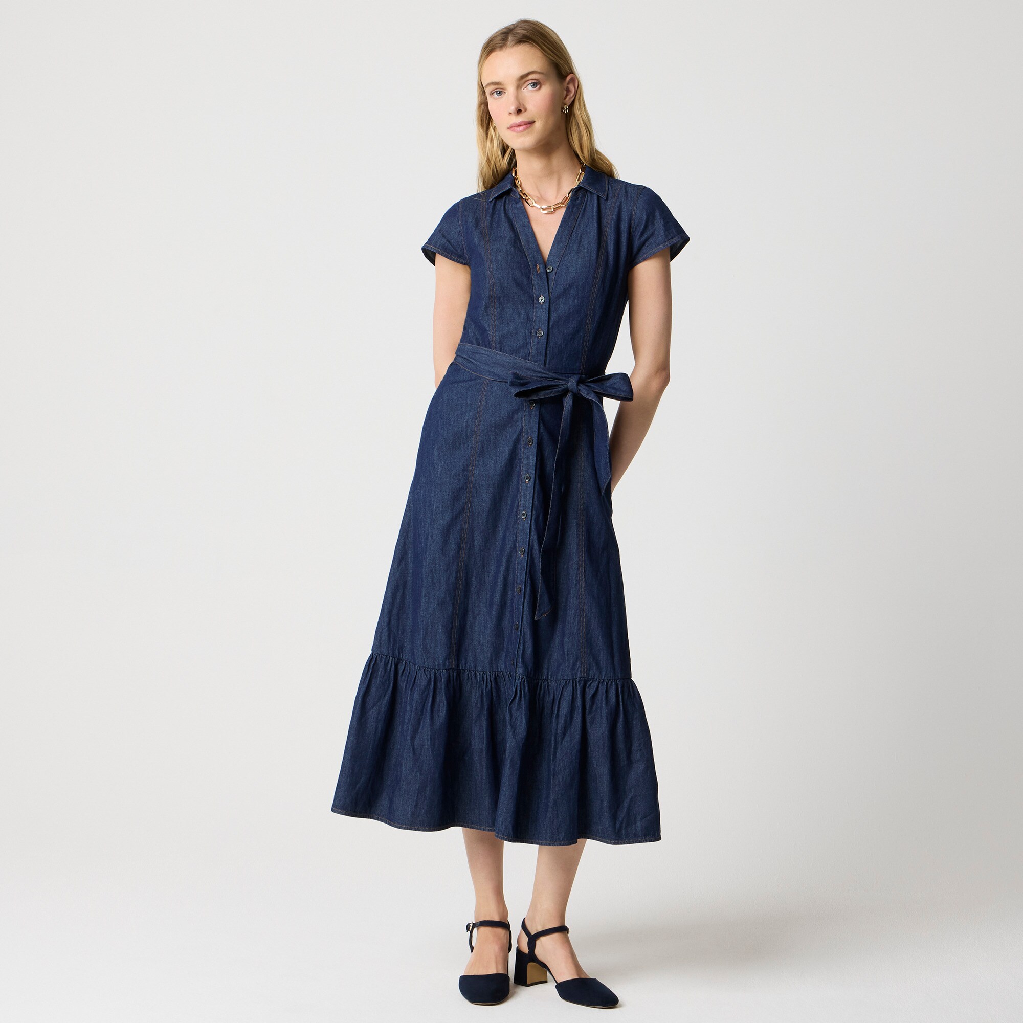 Chambray Tie-waist Shirt-dress For Women | Factory