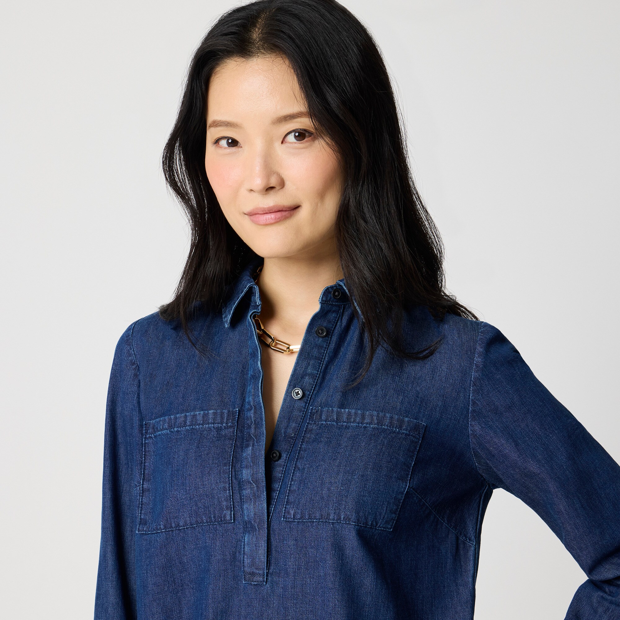 Long-sleeve chambray shirt-dress