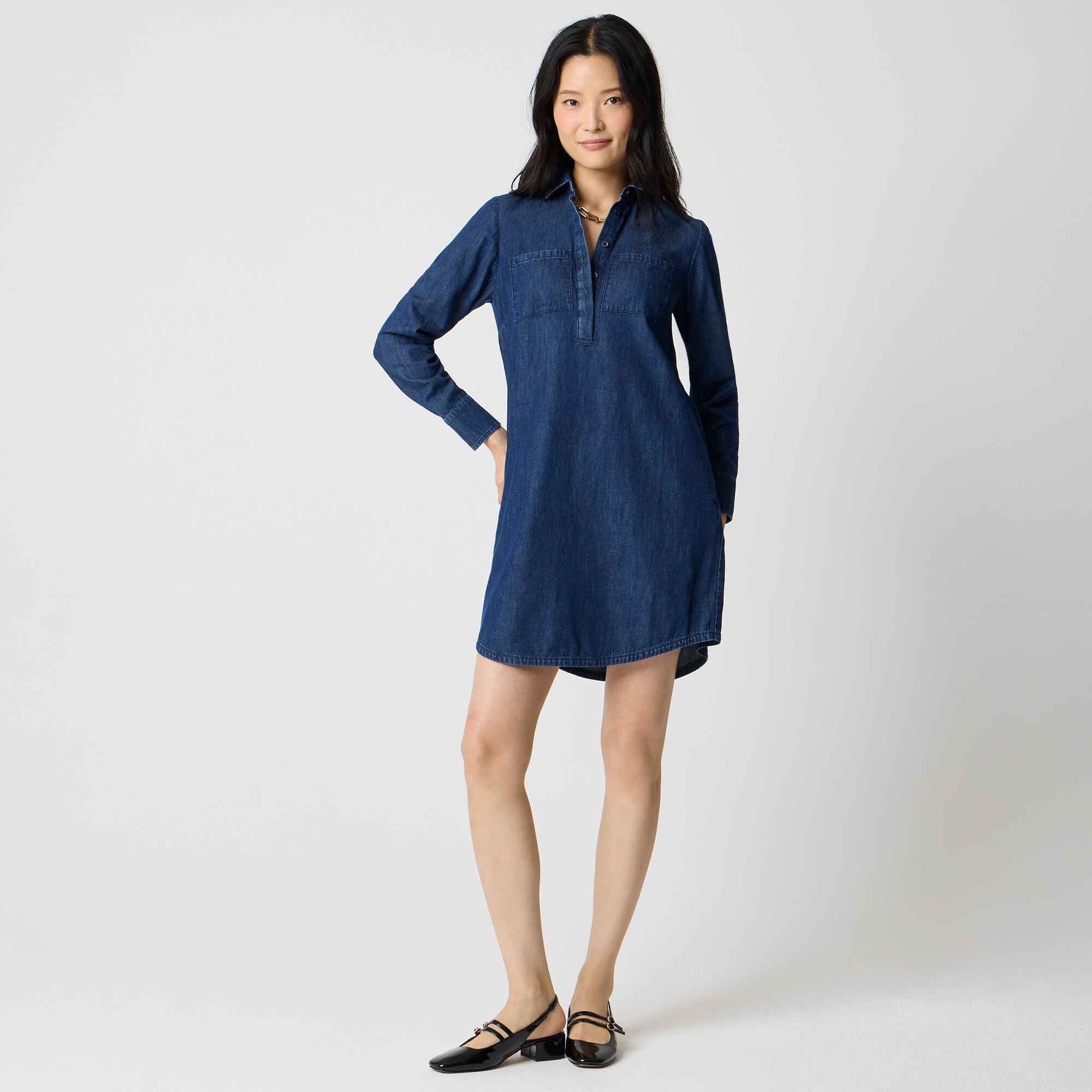  Long-sleeve chambray shirt-dress